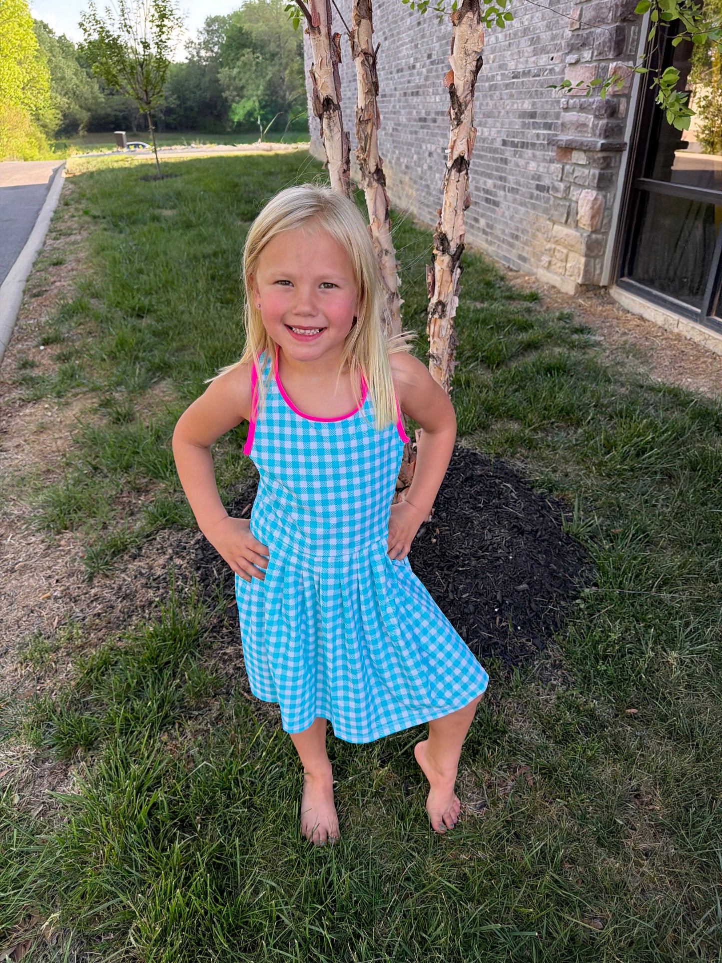Aqua Gingham Dress