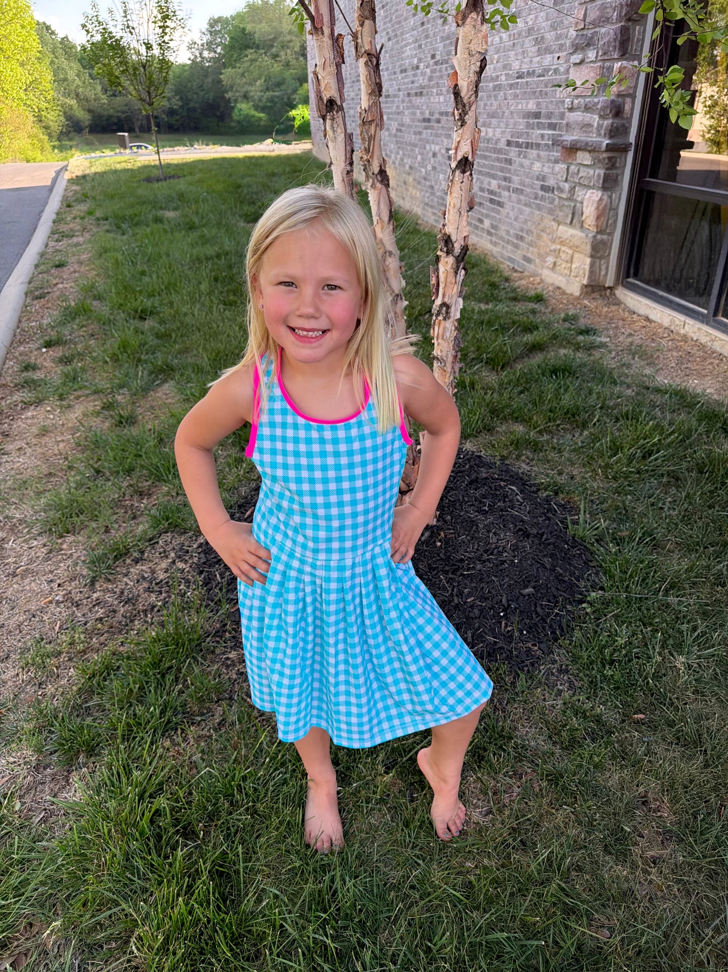 Aqua Gingham Dress