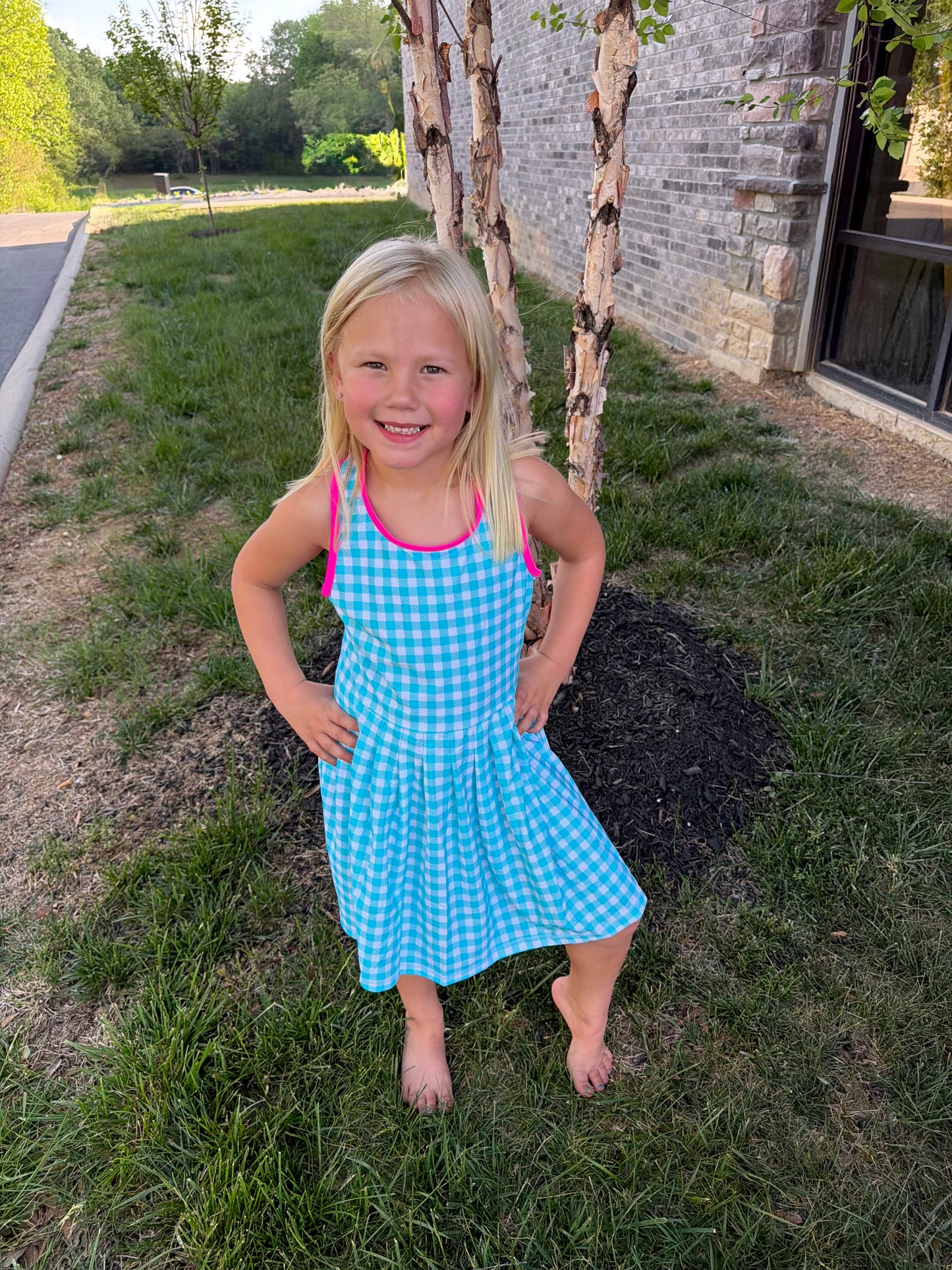 Aqua Gingham Dress