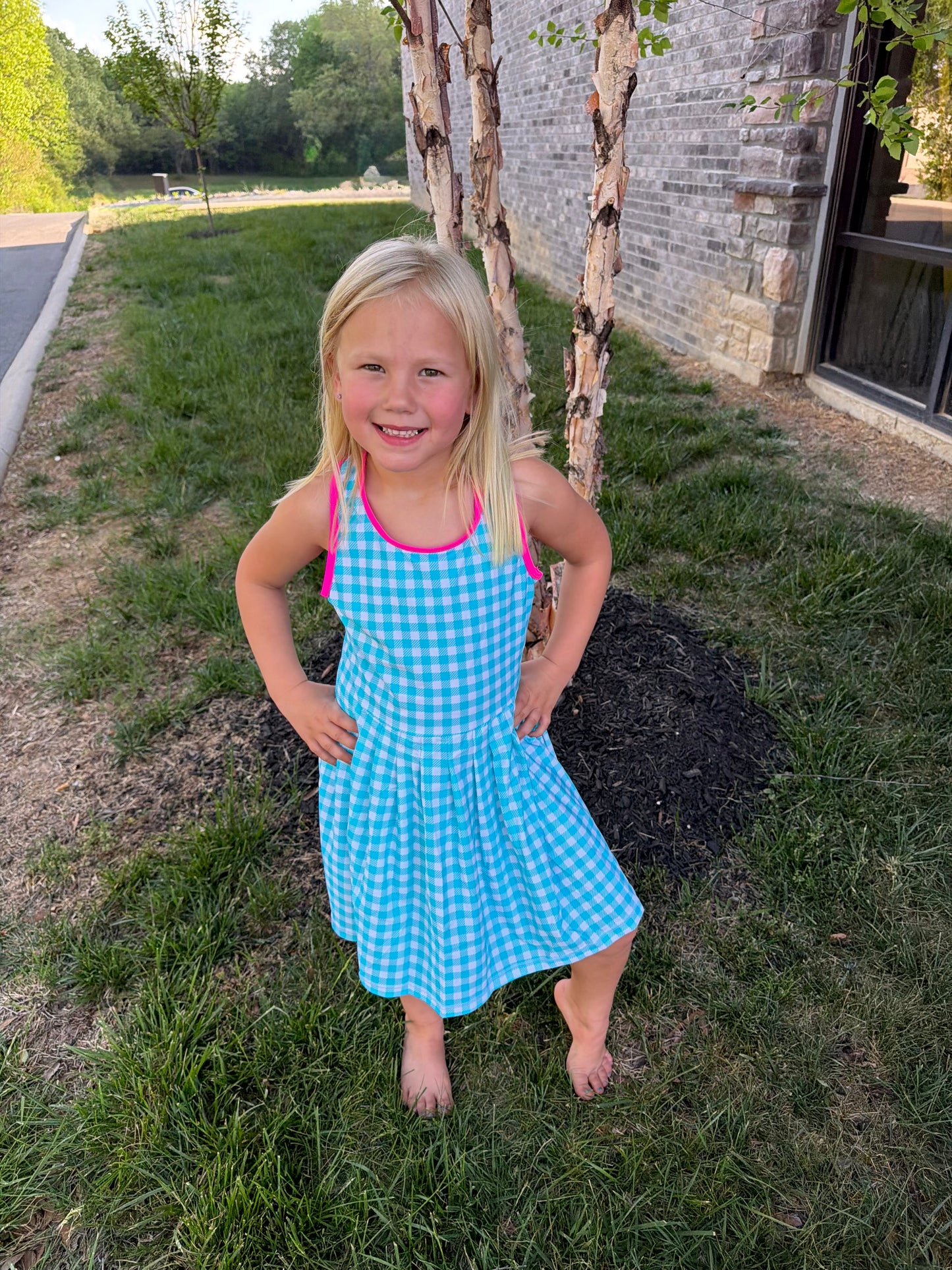 Aqua Gingham Dress