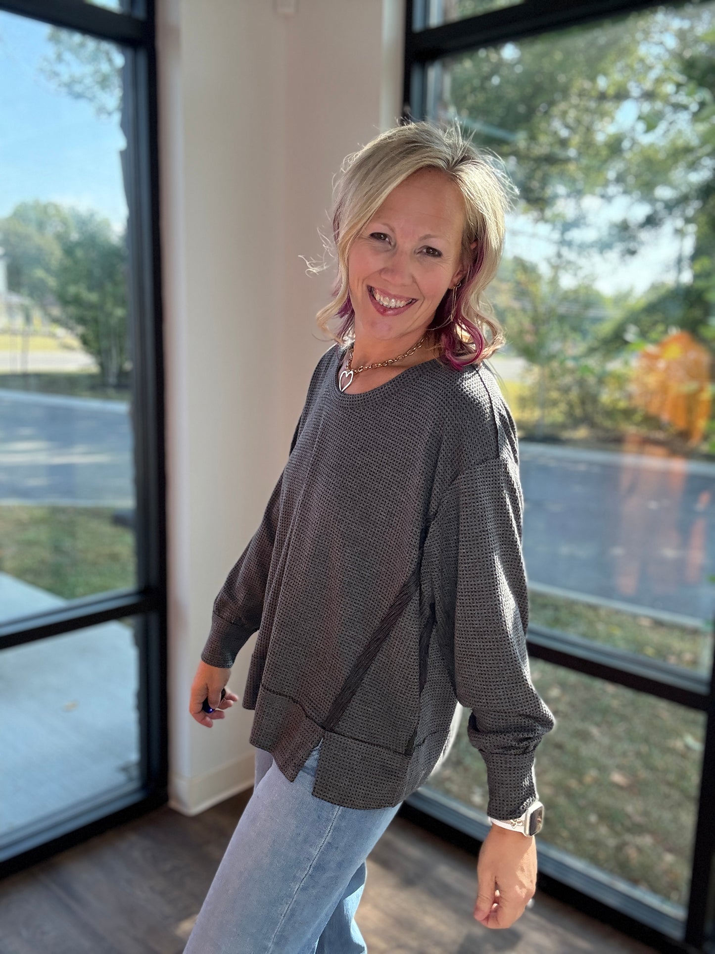 Charcoal Two-Tone Waffle Top