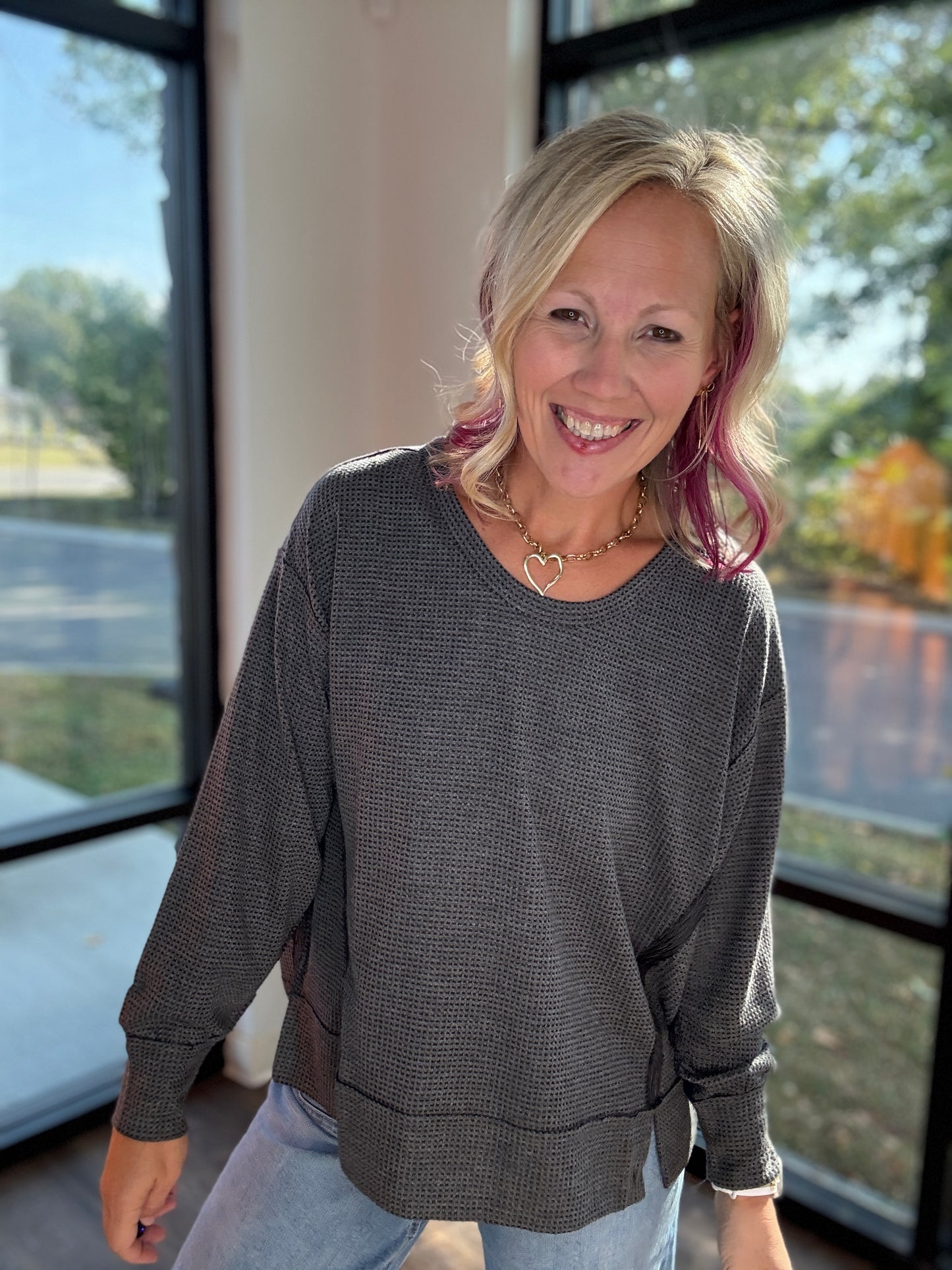 Charcoal Two-Tone Waffle Top