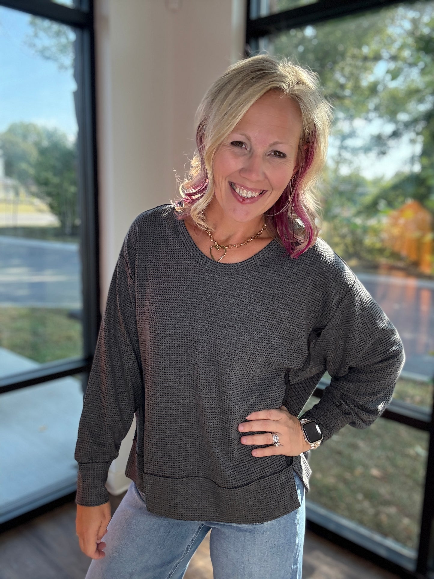 Charcoal Two-Tone Waffle Top