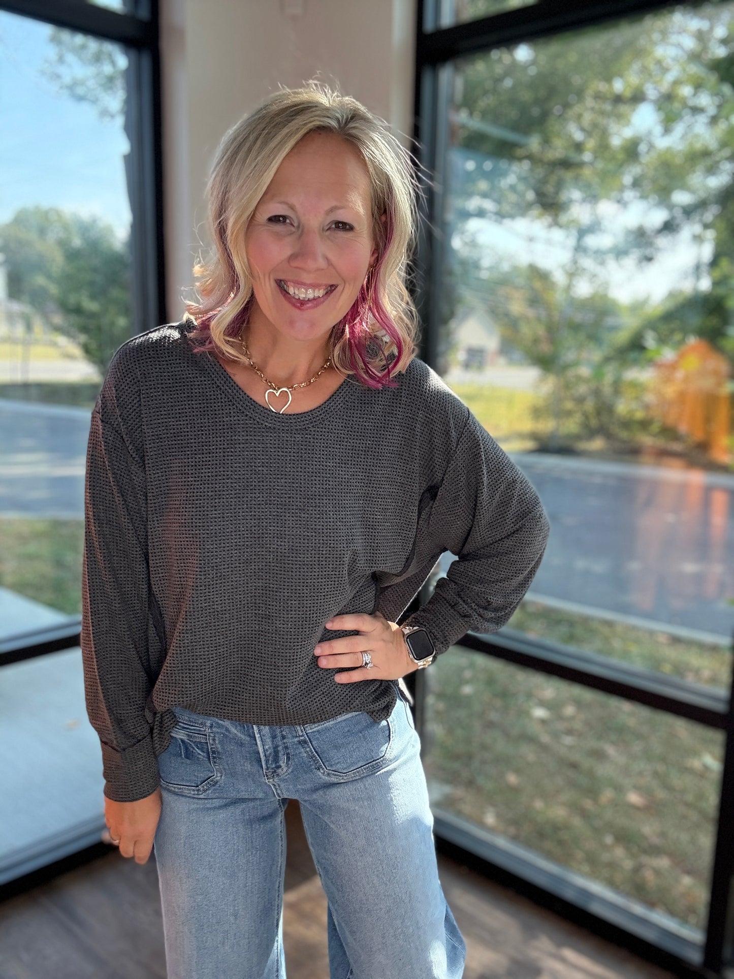 Charcoal Two-Tone Waffle Top