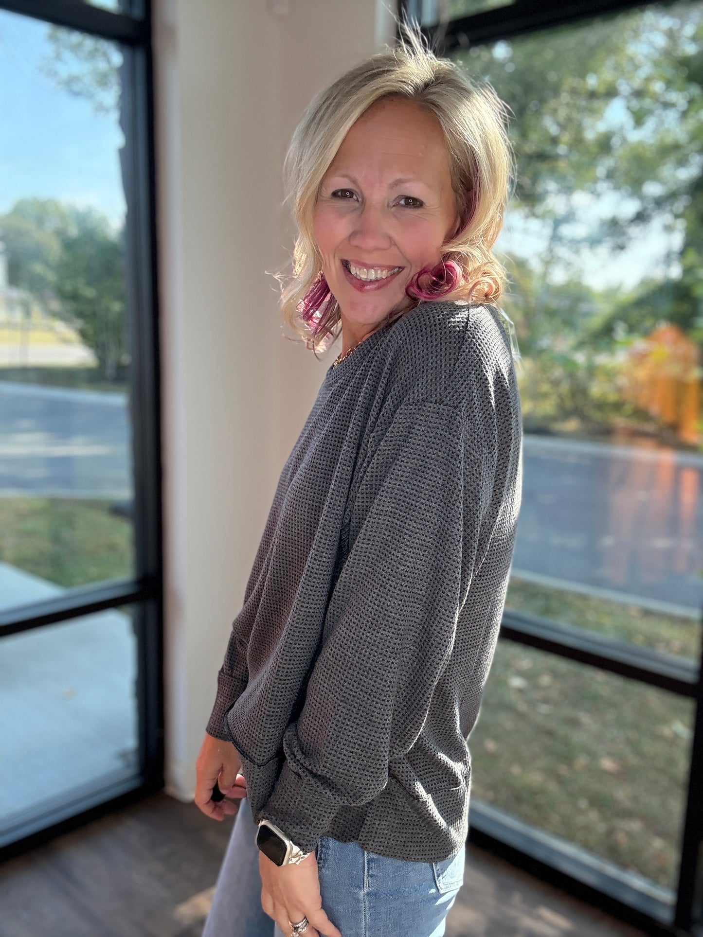 Charcoal Two-Tone Waffle Top