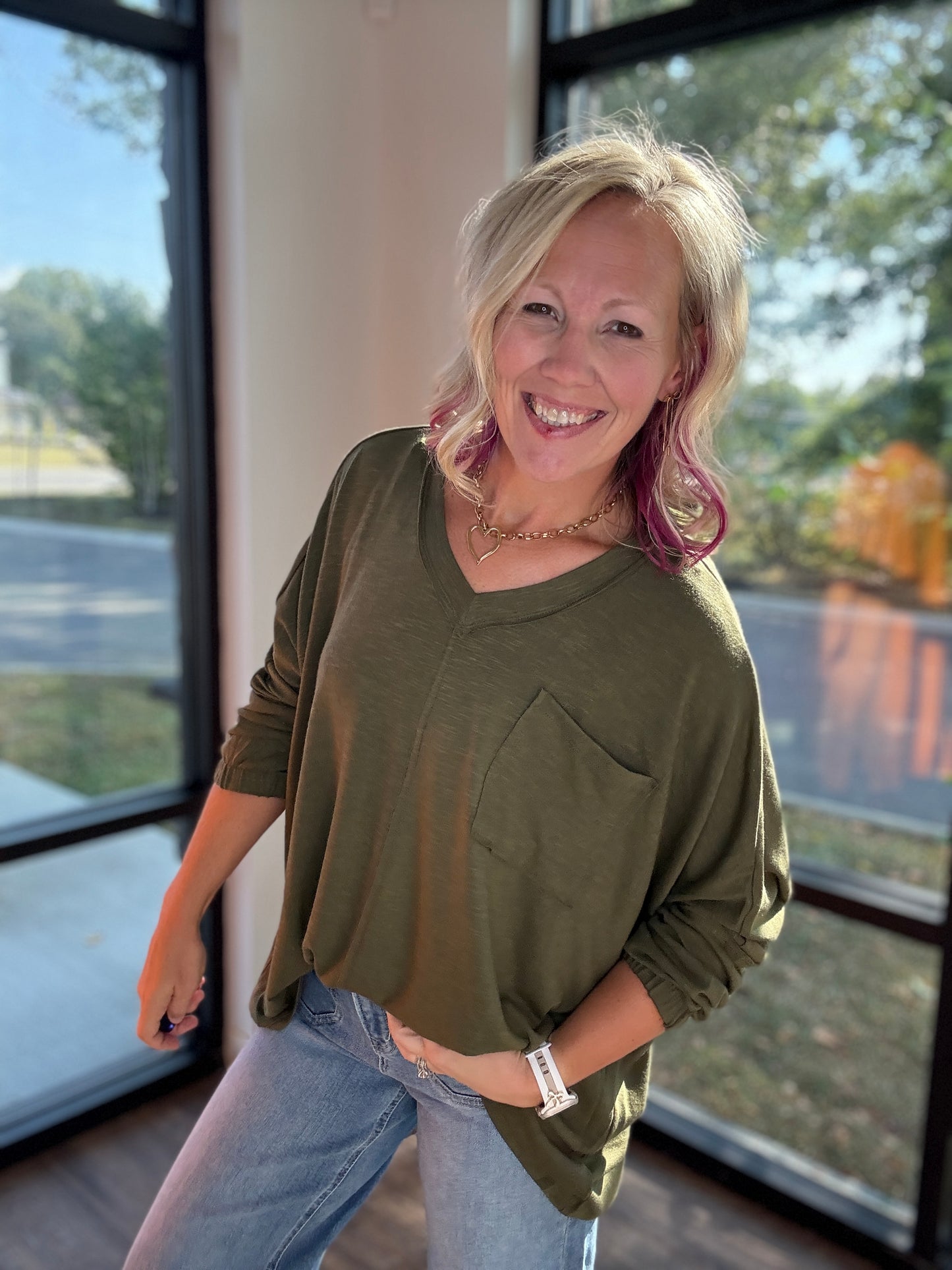 Fall Favorite Pocket Tee- Olive