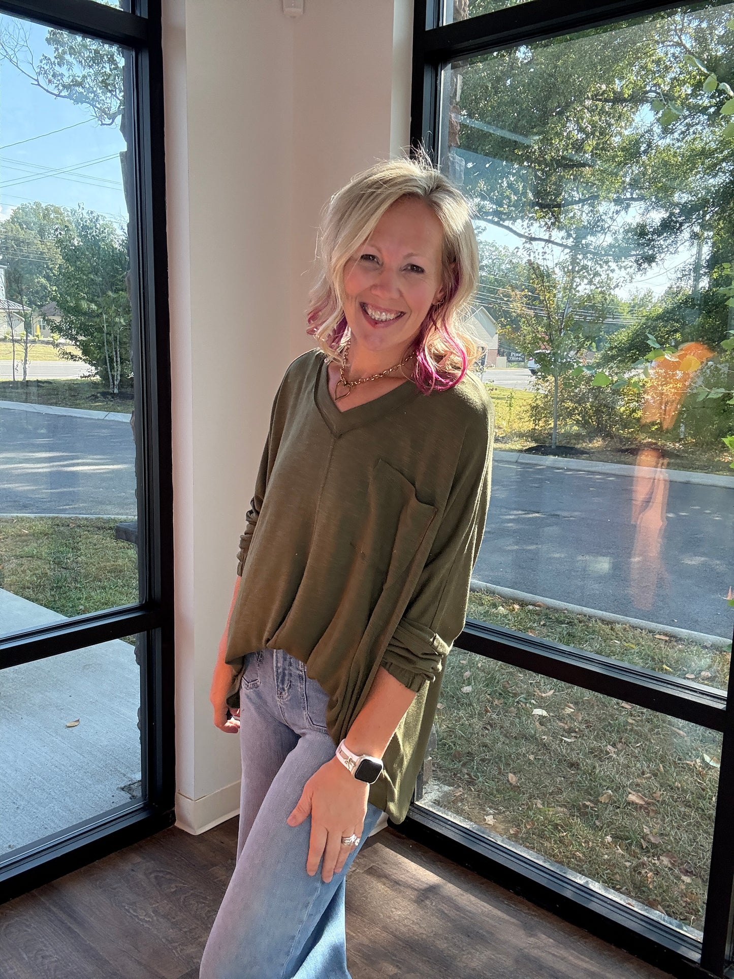 Fall Favorite Pocket Tee- Olive