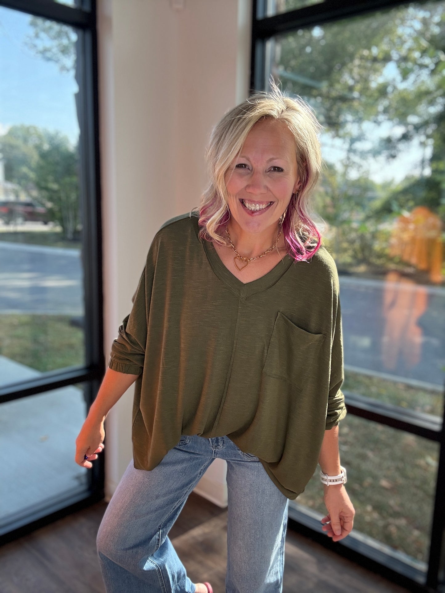 Fall Favorite Pocket Tee- Olive