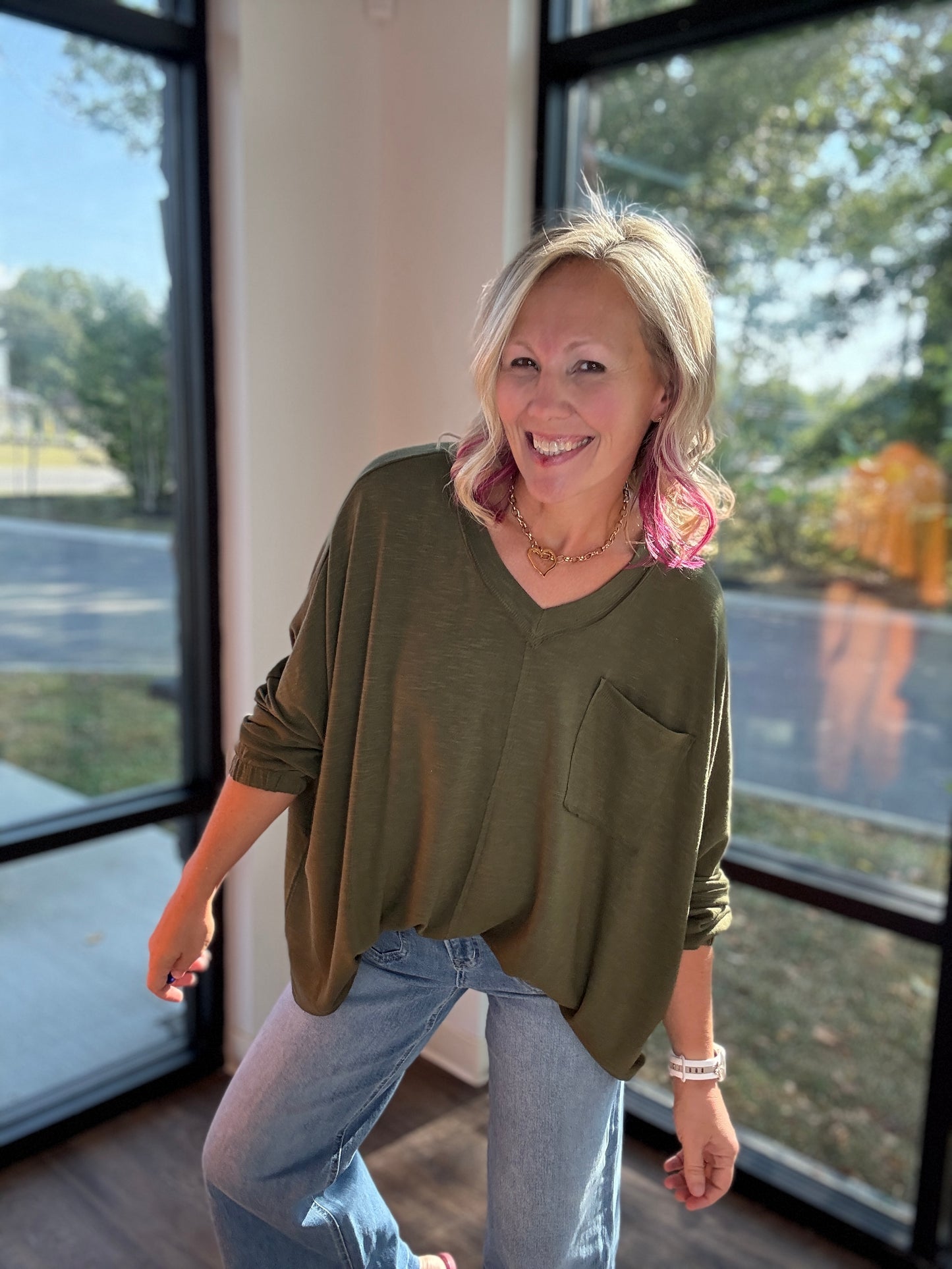 Fall Favorite Pocket Tee- Olive