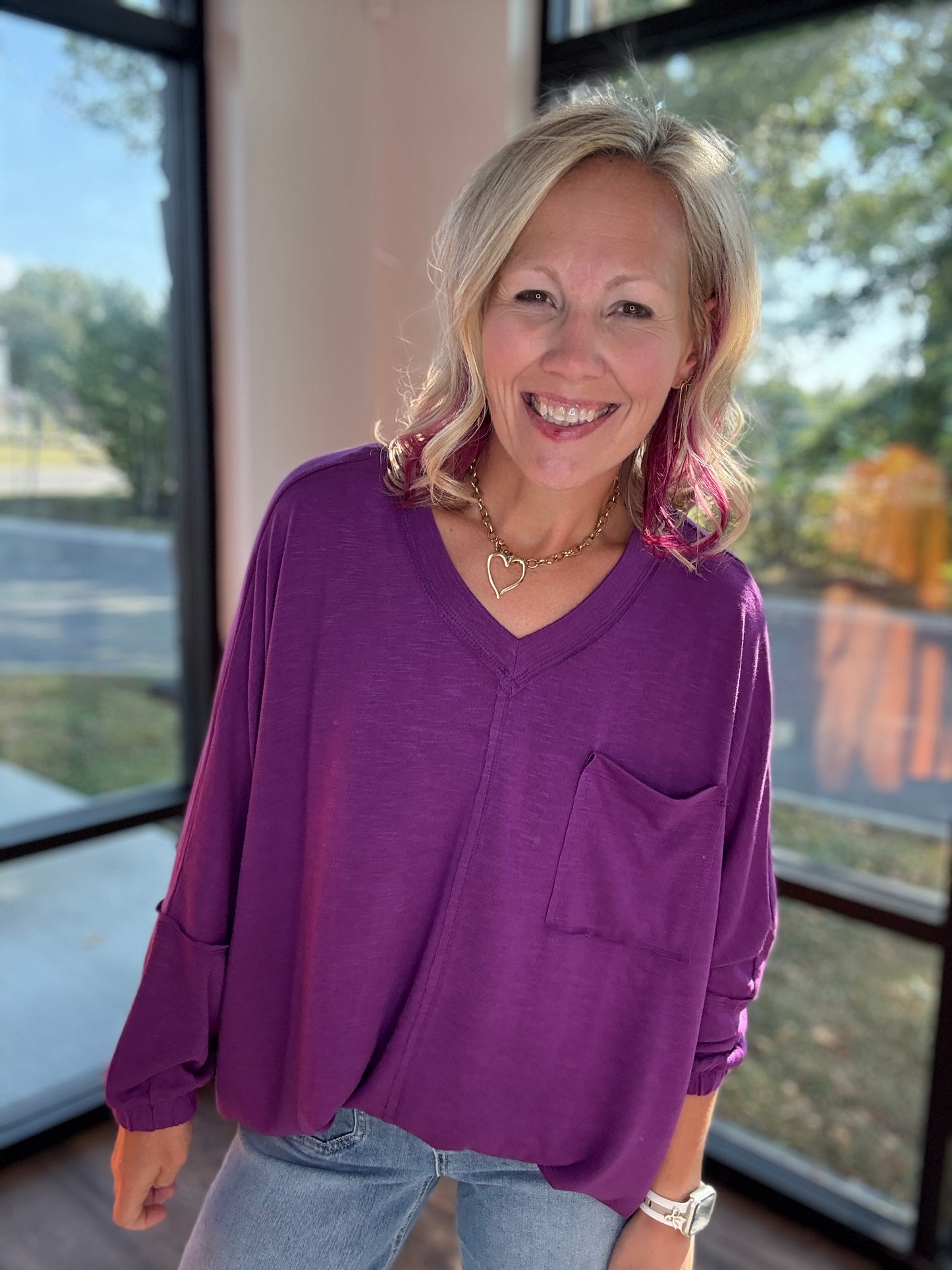 Fall Favorite Pocket Tee- Plum