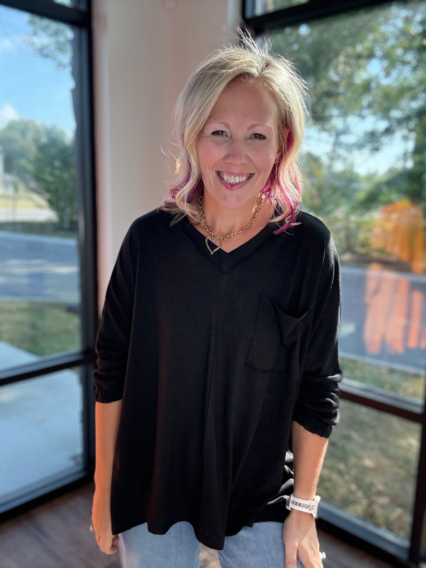Fall Favorite Pocket Tee- Black