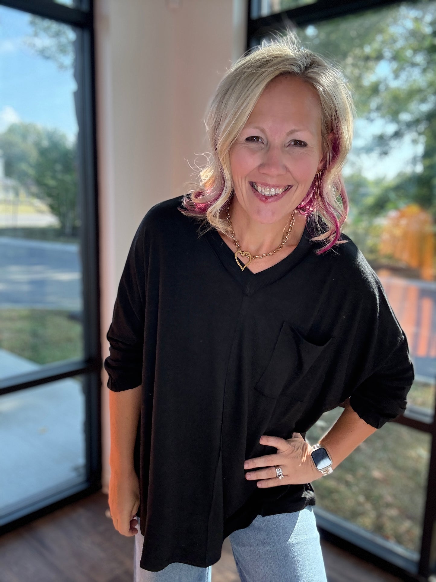 Fall Favorite Pocket Tee- Black