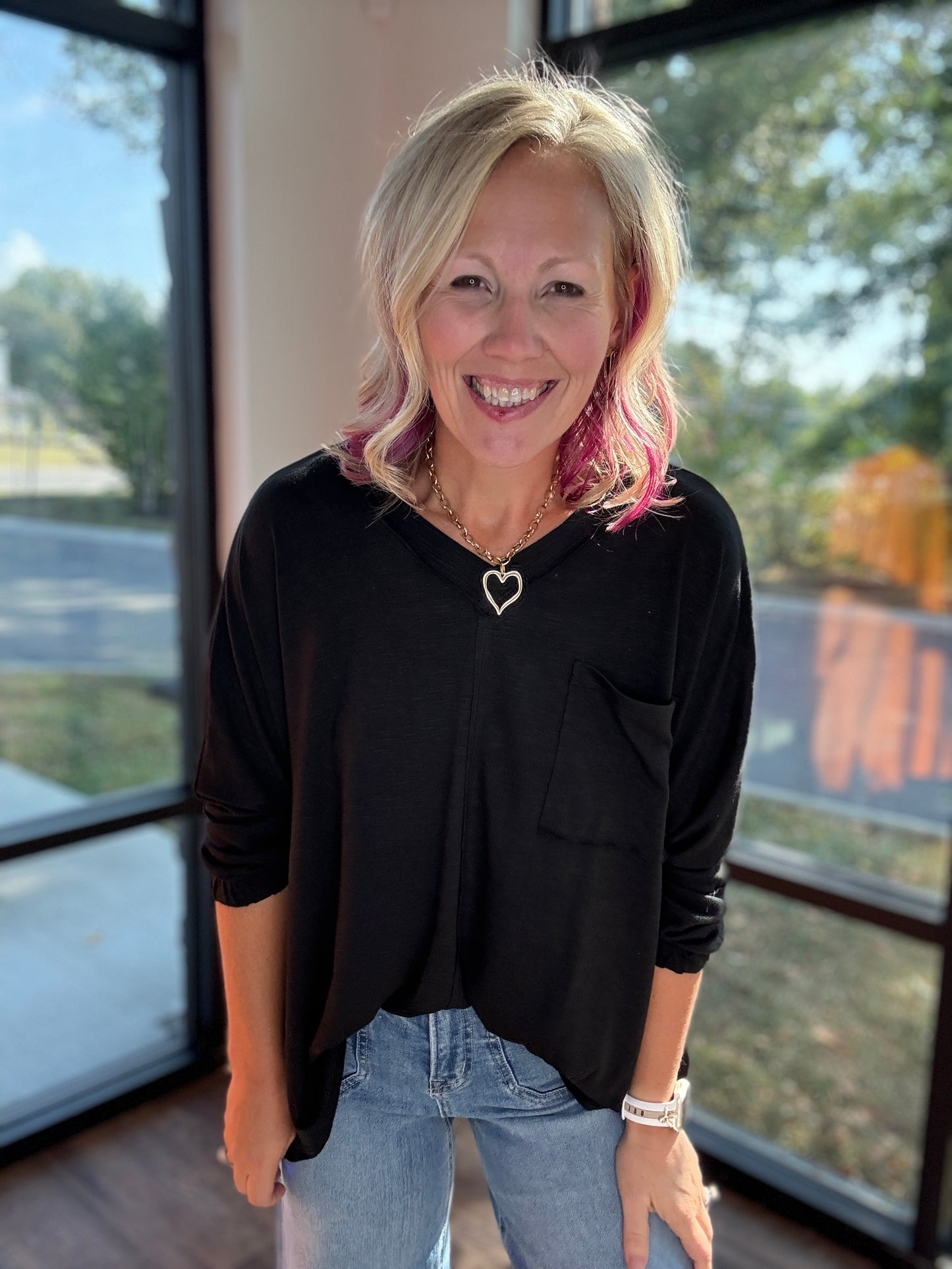 Fall Favorite Pocket Tee- Black