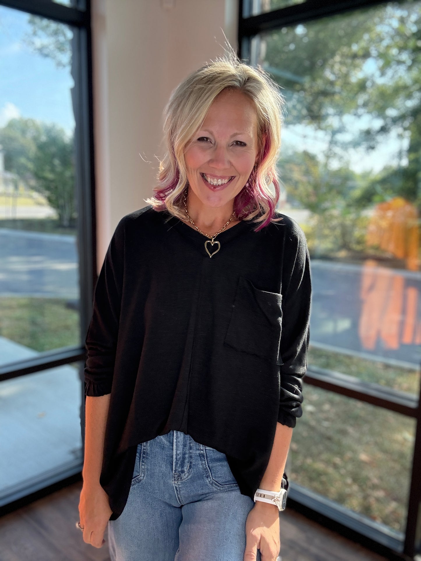 Fall Favorite Pocket Tee- Black