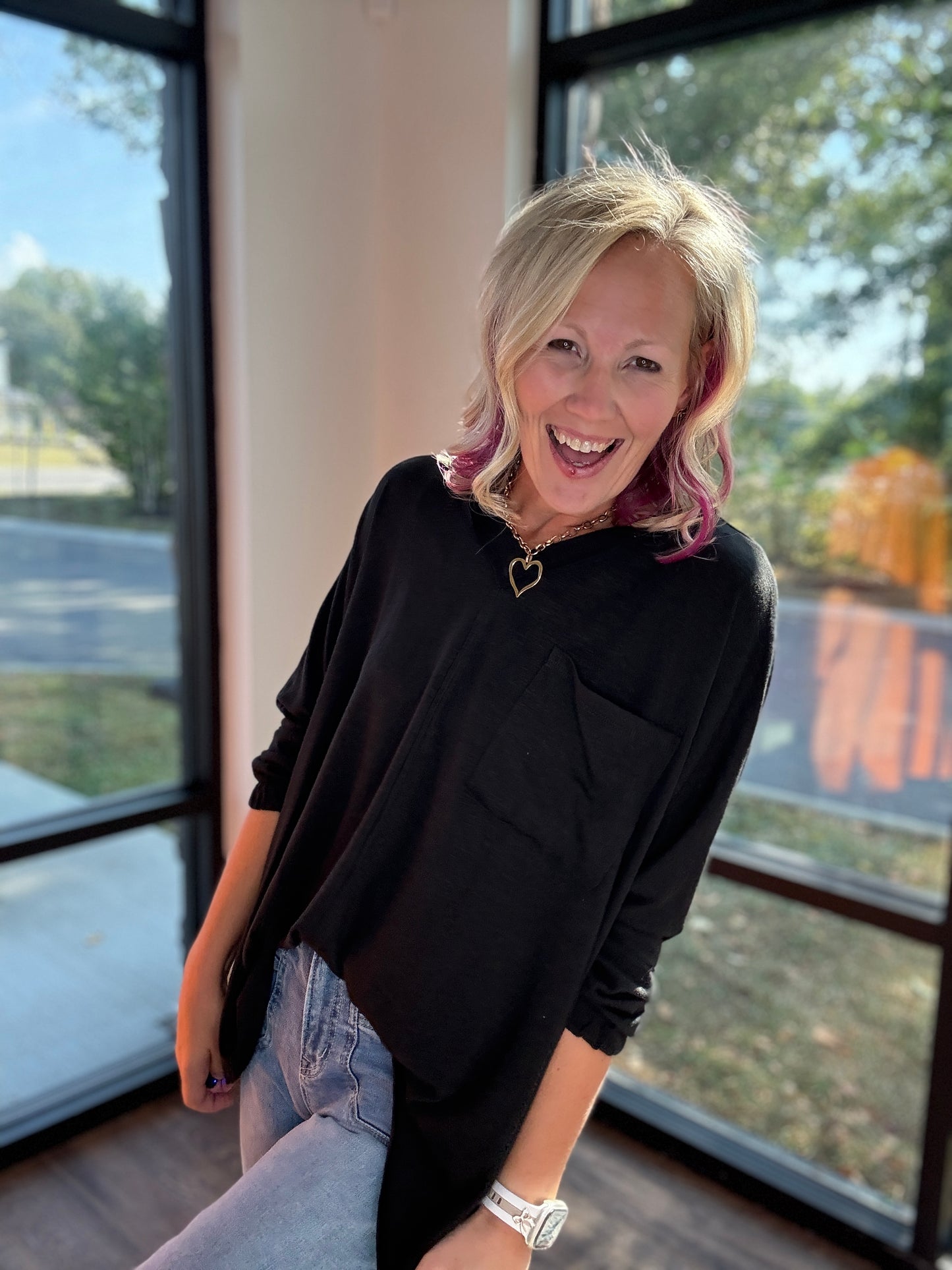 Fall Favorite Pocket Tee- Black