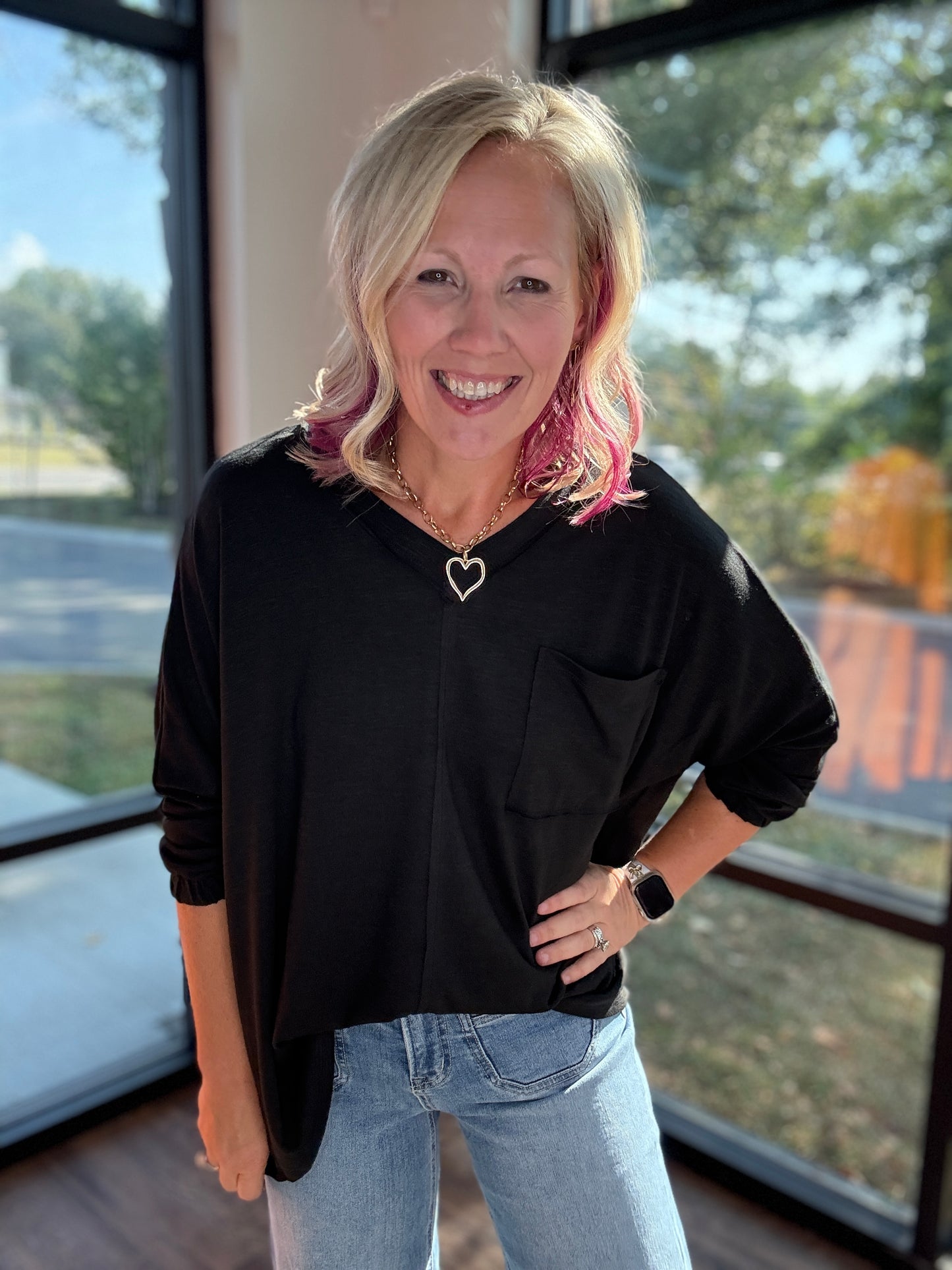 Fall Favorite Pocket Tee- Black