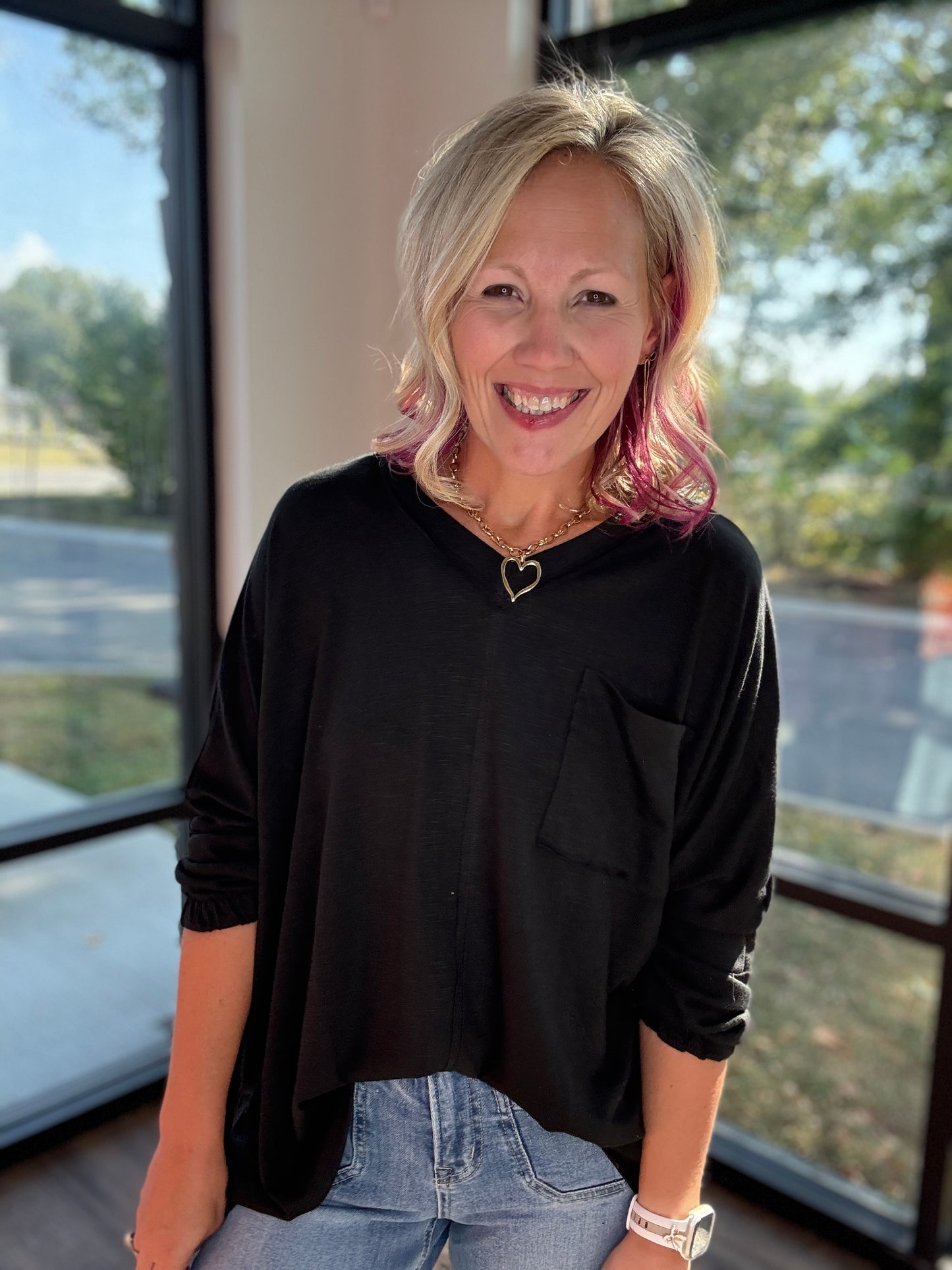 Fall Favorite Pocket Tee- Black