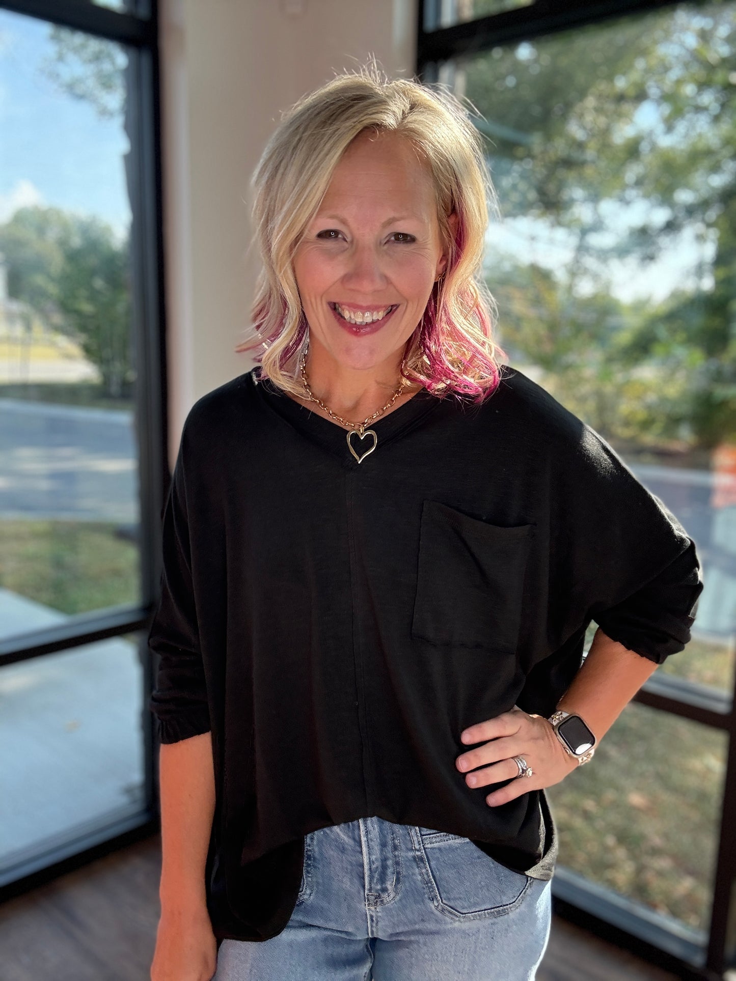 Fall Favorite Pocket Tee- Black