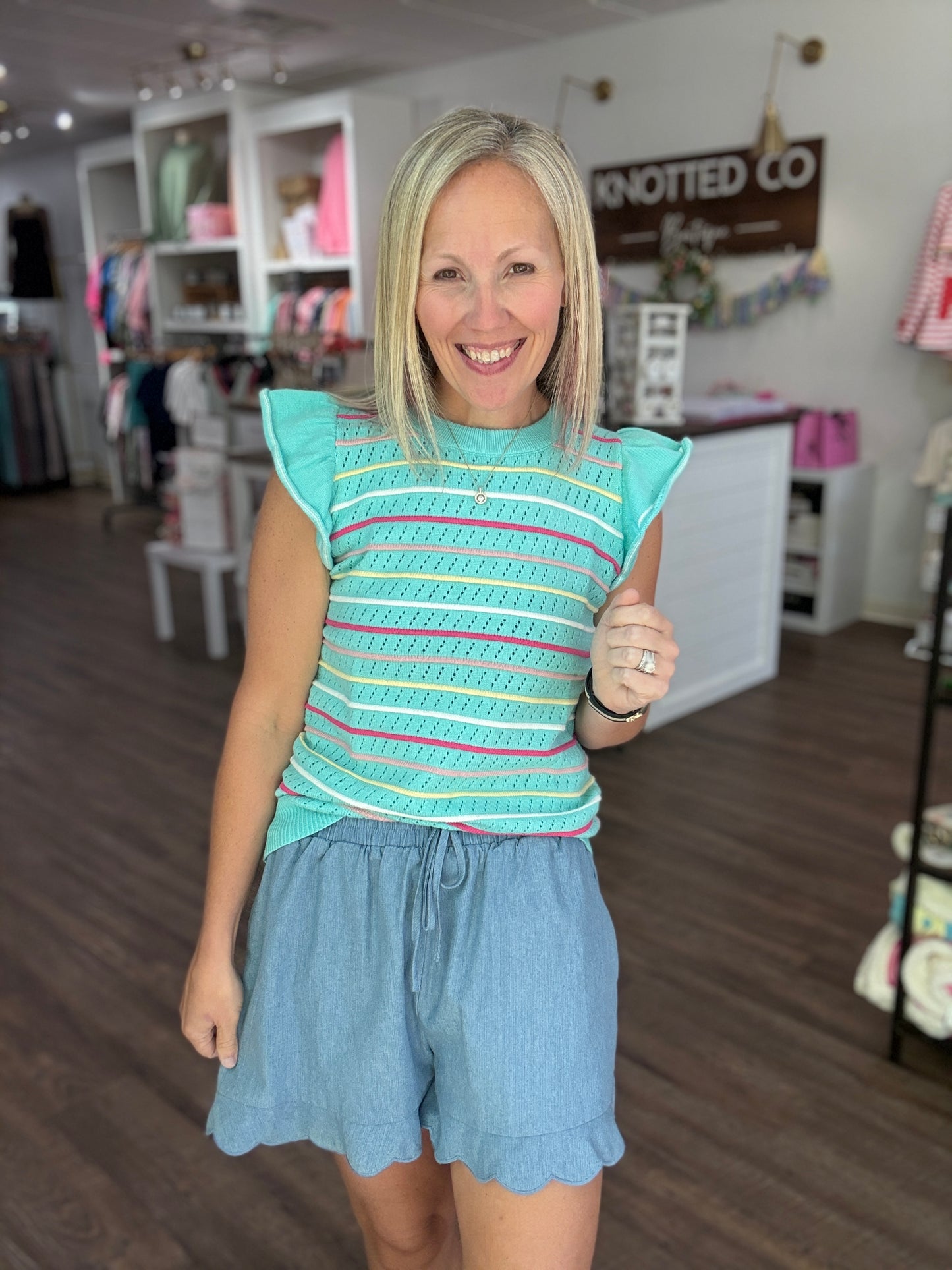 Chambray Scalloped Shorts-Light