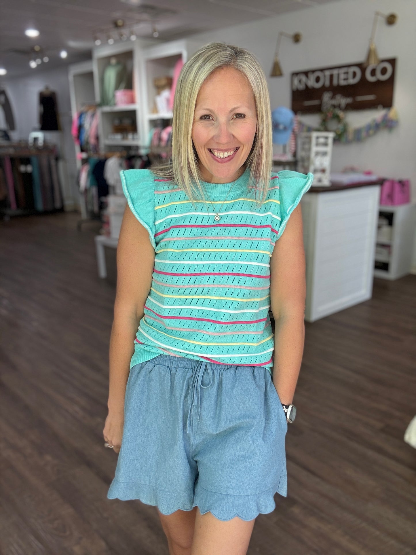 Chambray Scalloped Shorts-Light