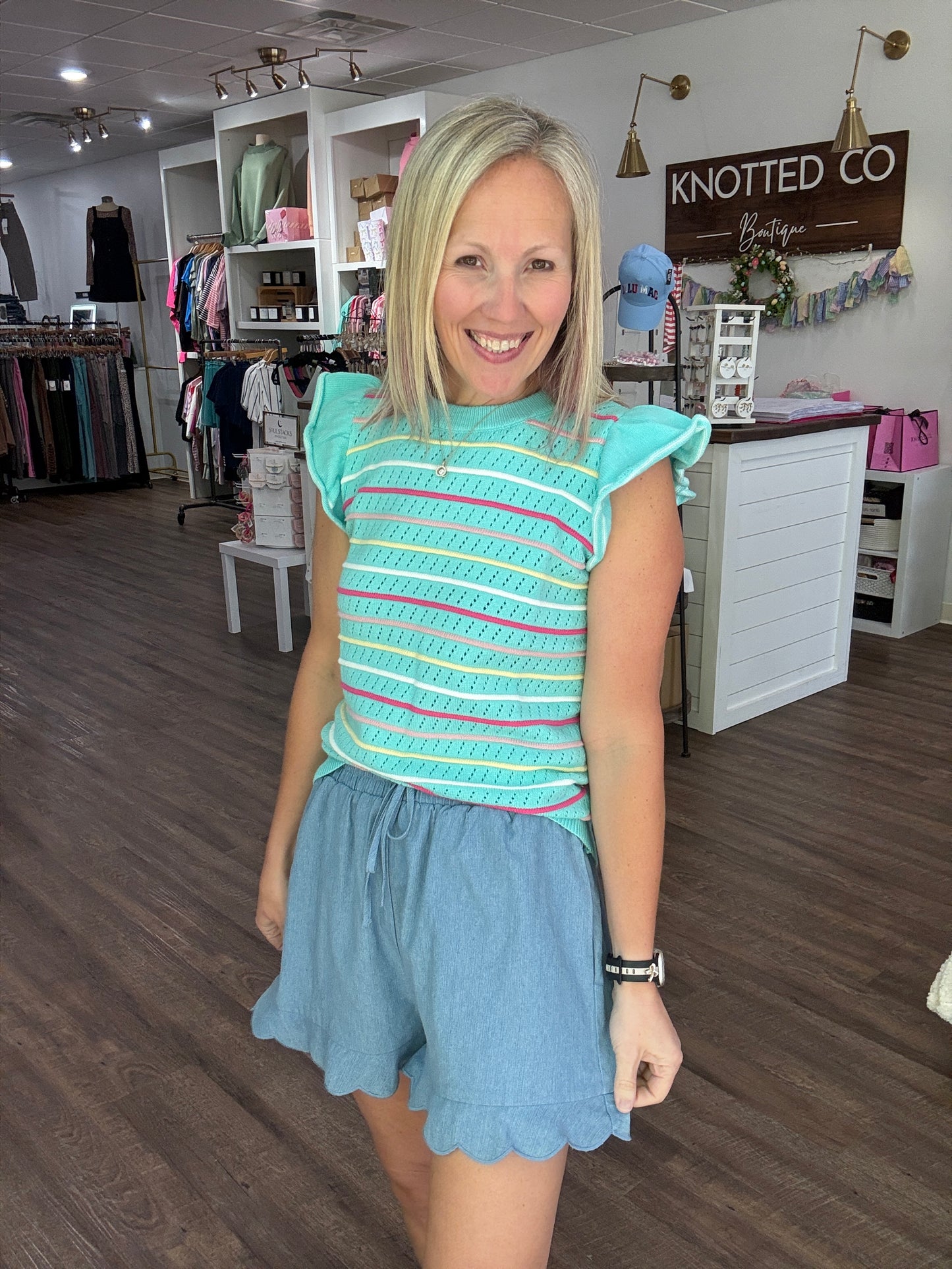 Chambray Scalloped Shorts-Light