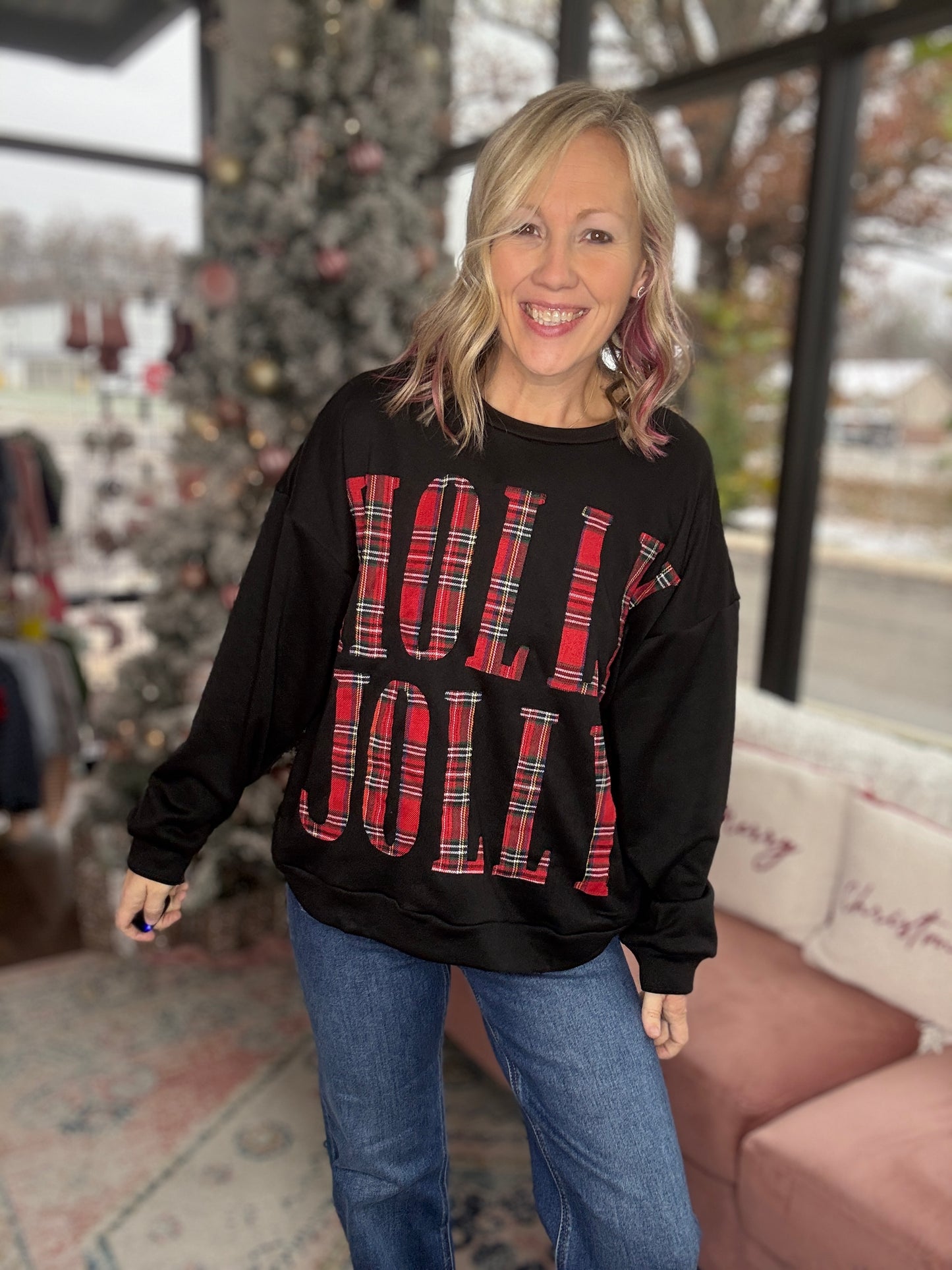 Plaid Holly Jolly Sweatshirt