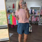 Chambray Scalloped Shorts-Dark