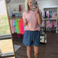 Chambray Scalloped Shorts-Dark