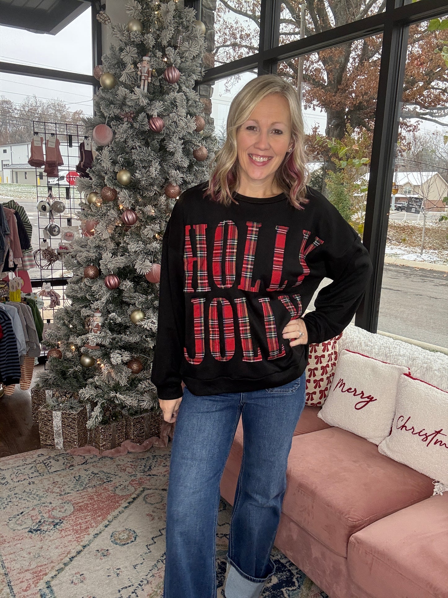 Plaid Holly Jolly Sweatshirt