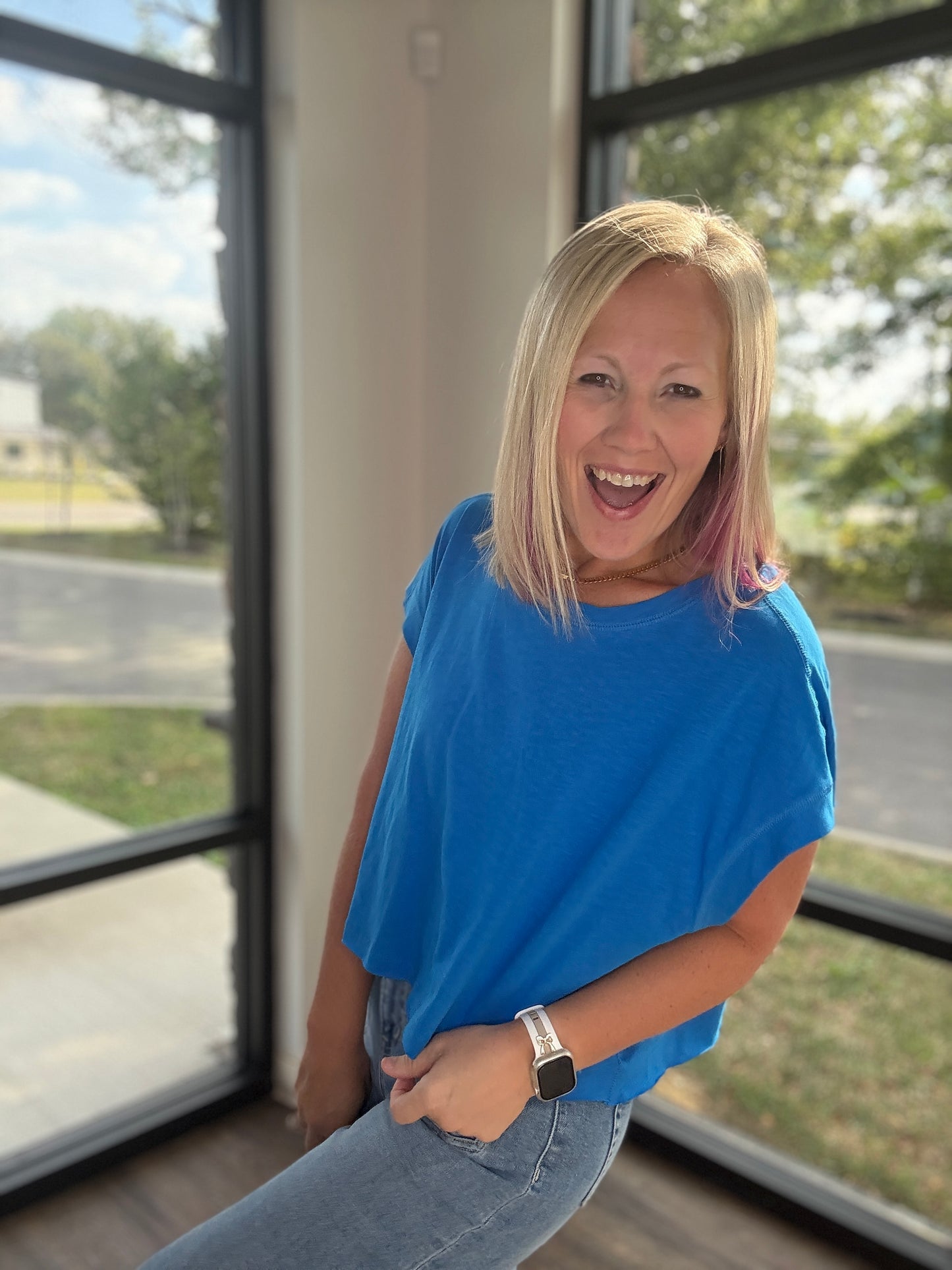 Breezy Back Tee- Blue