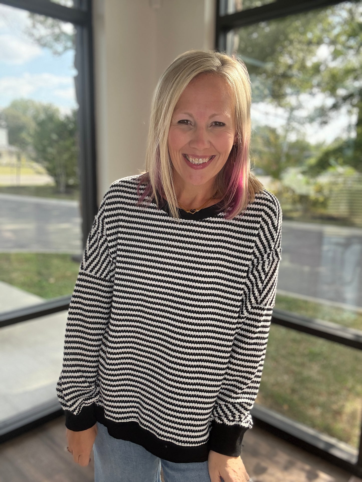 Black Stripe Waffle Top