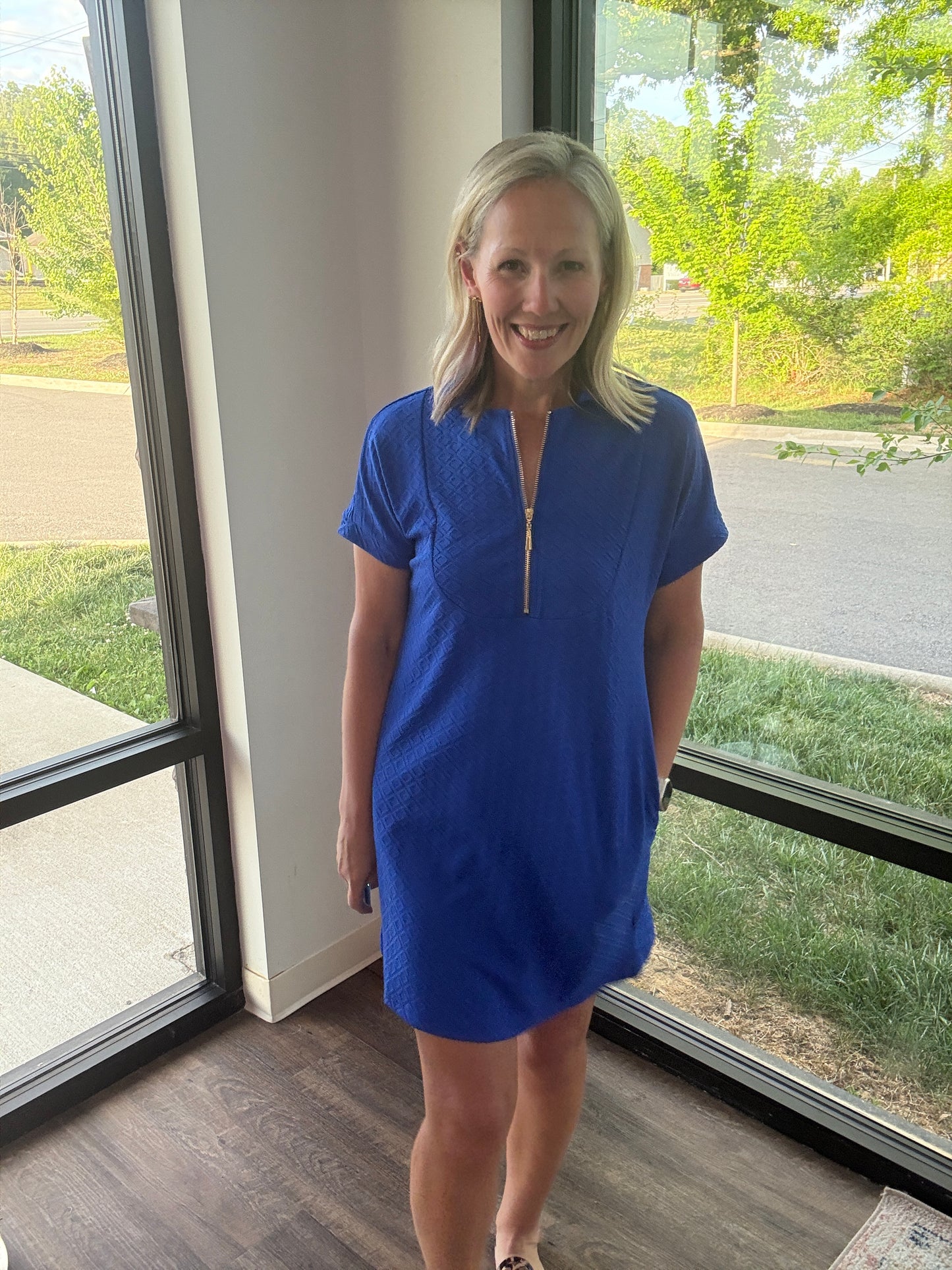Zip into Color Dress- Blue