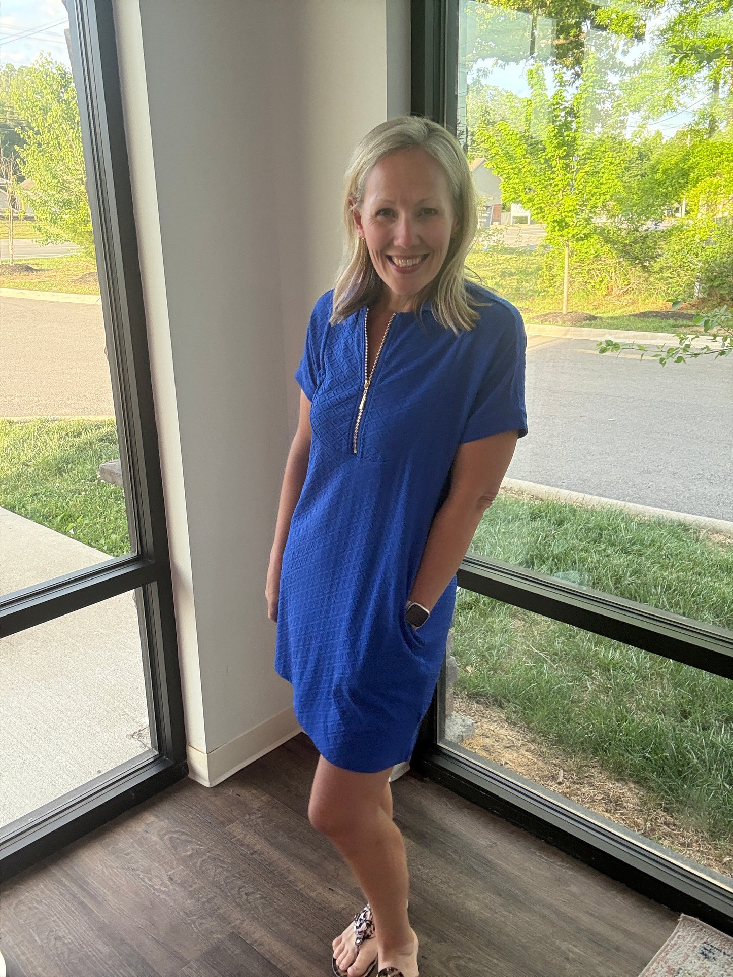 Zip into Color Dress- Blue