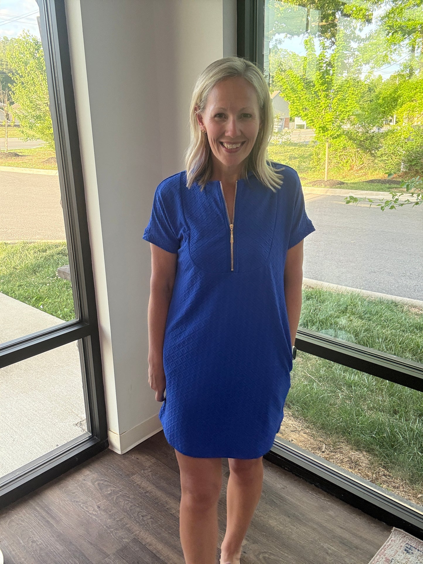 Zip into Color Dress- Blue