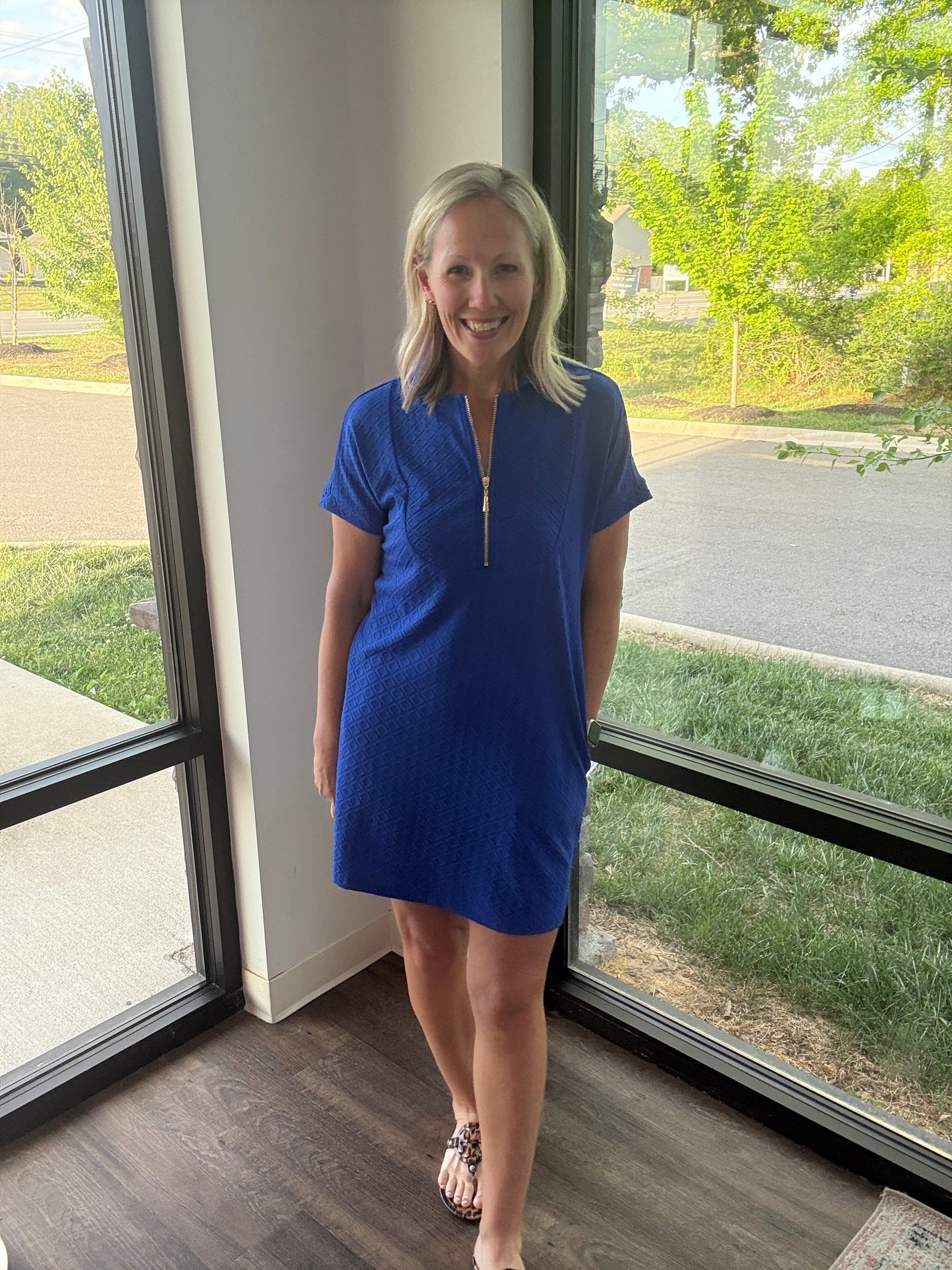 Zip into Color Dress- Blue