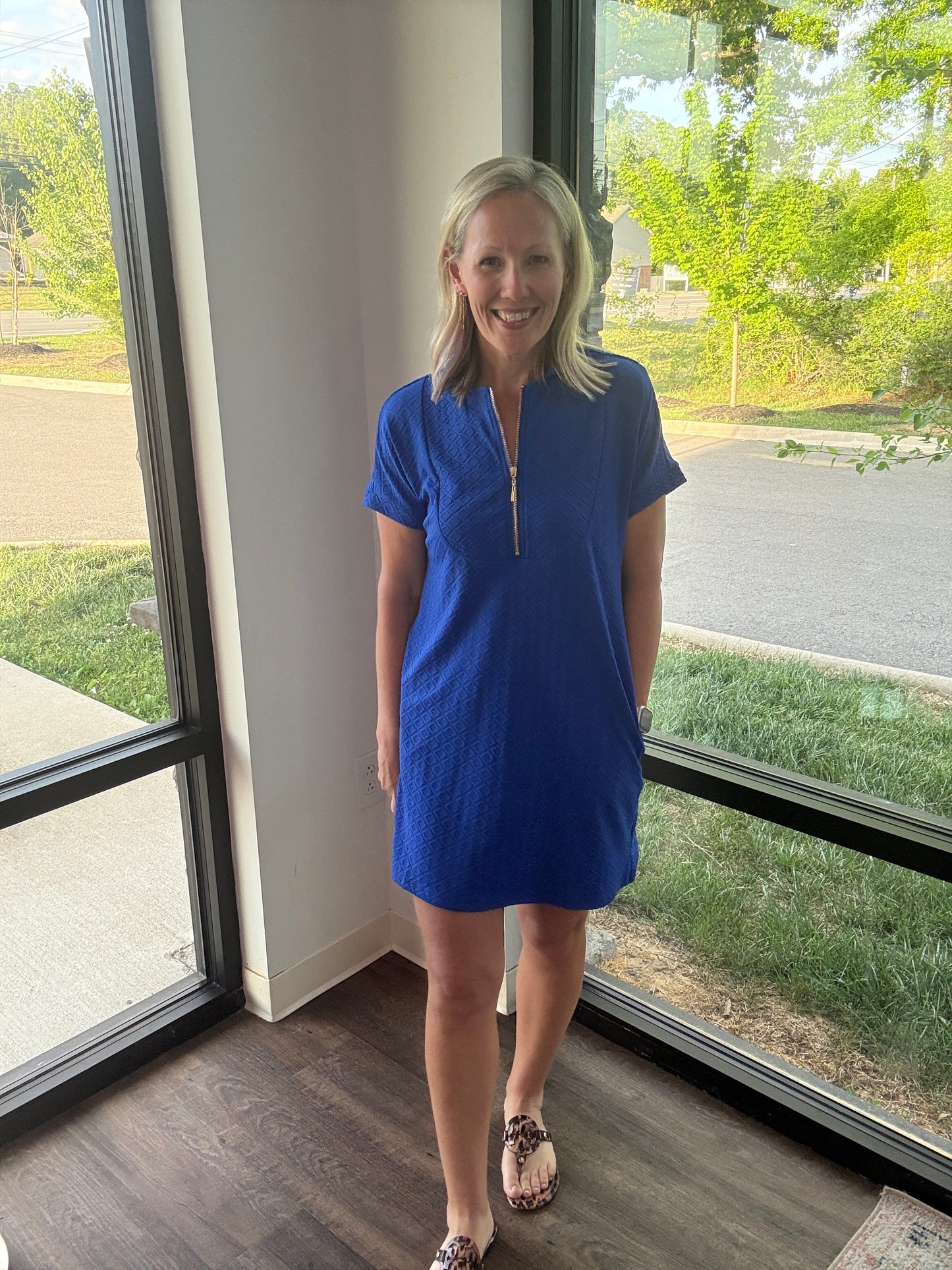 Zip into Color Dress- Blue