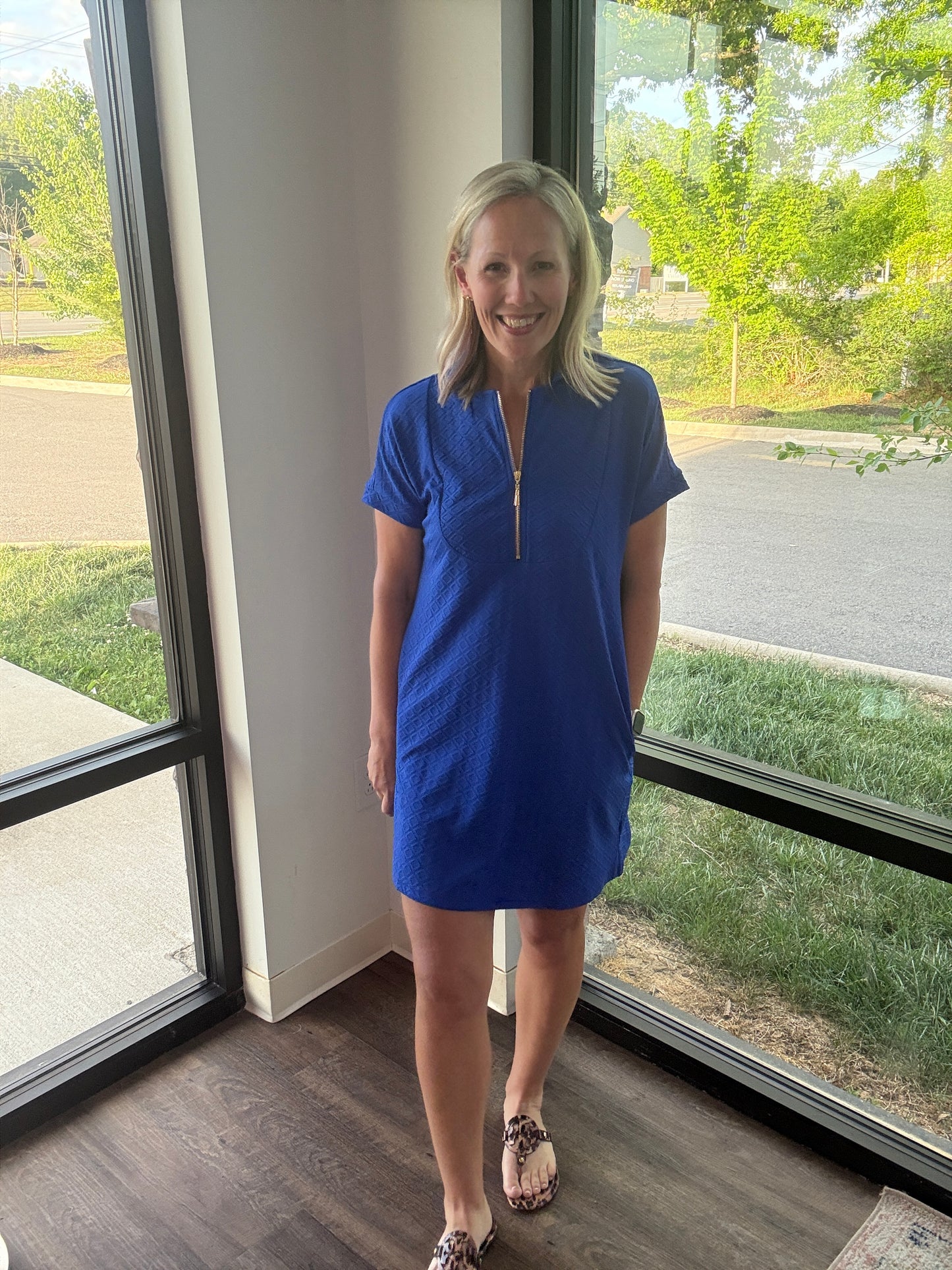 Zip into Color Dress- Blue