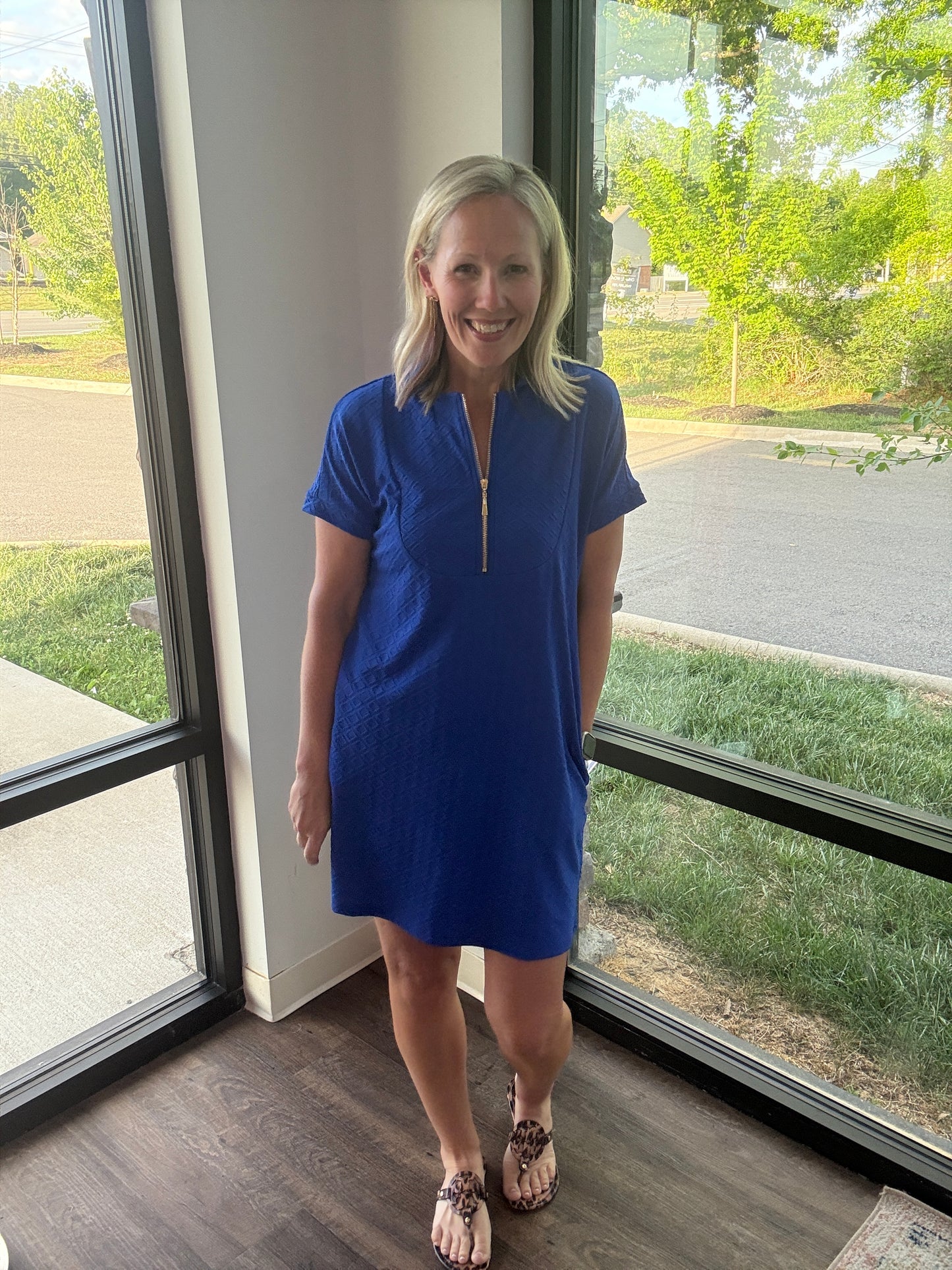 Zip into Color Dress- Blue