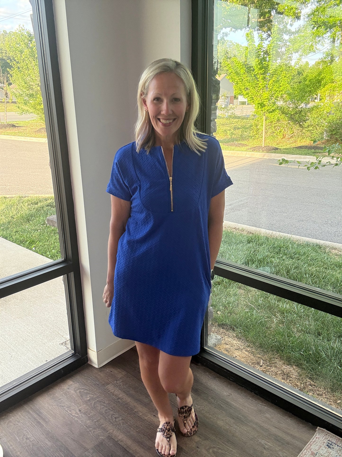 Zip into Color Dress- Blue