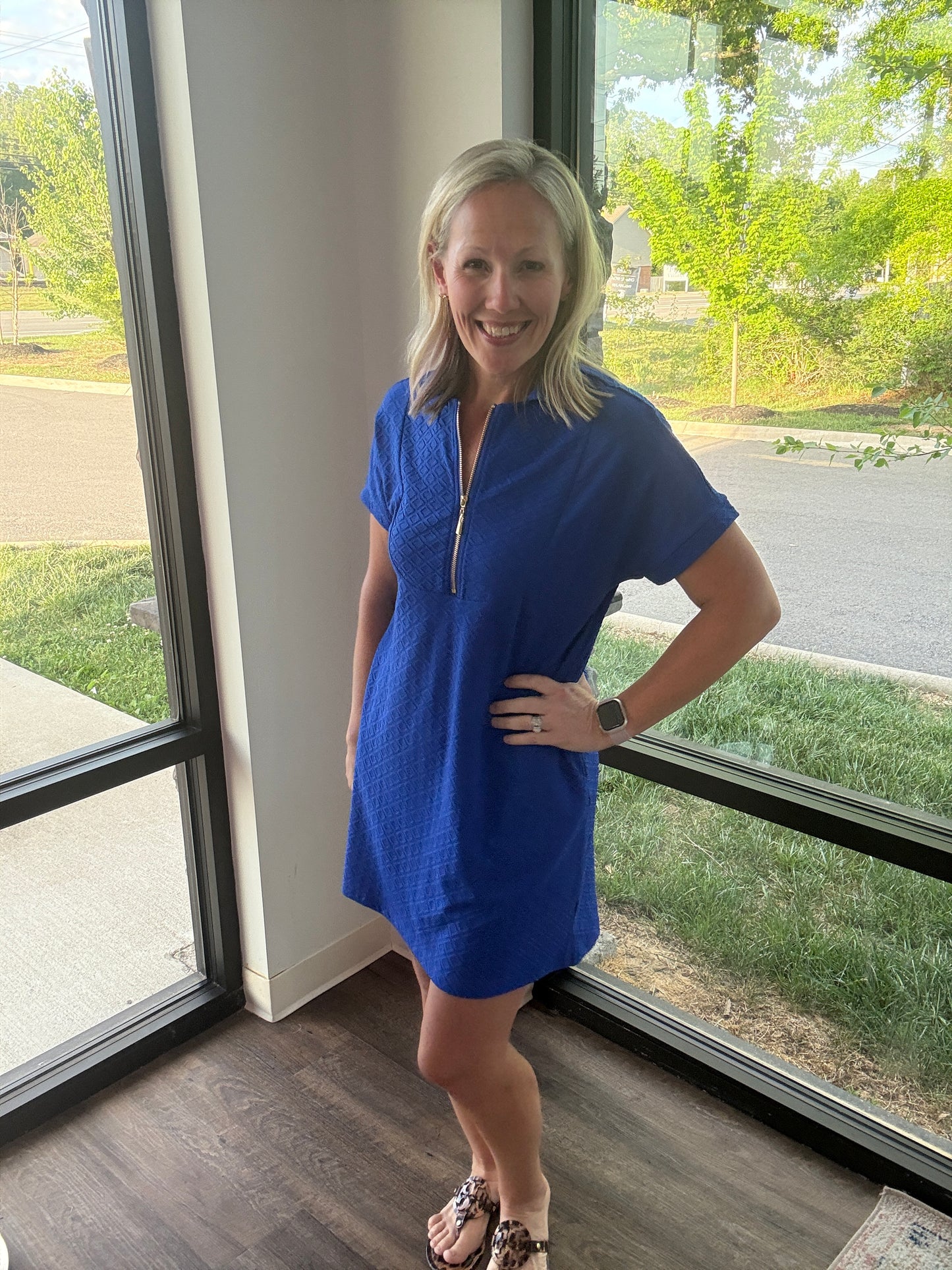 Zip into Color Dress- Blue