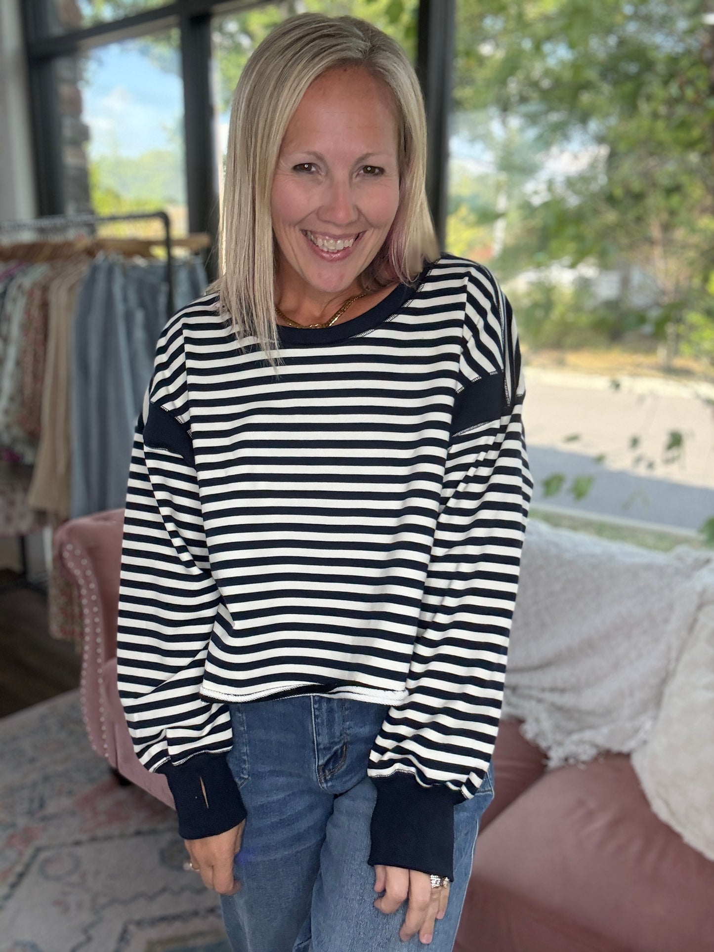 Breezy Back Sweatshirt- Navy