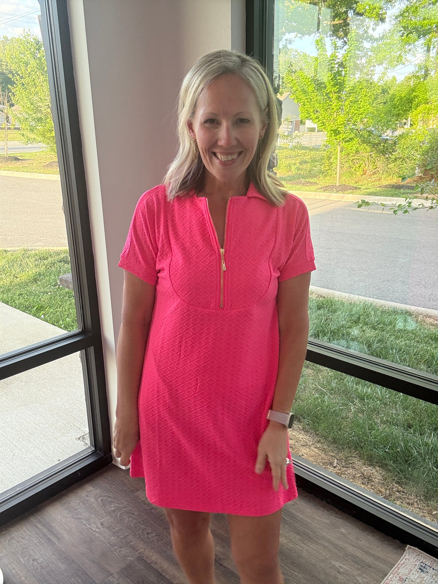 Zip into Color Dress- Pink