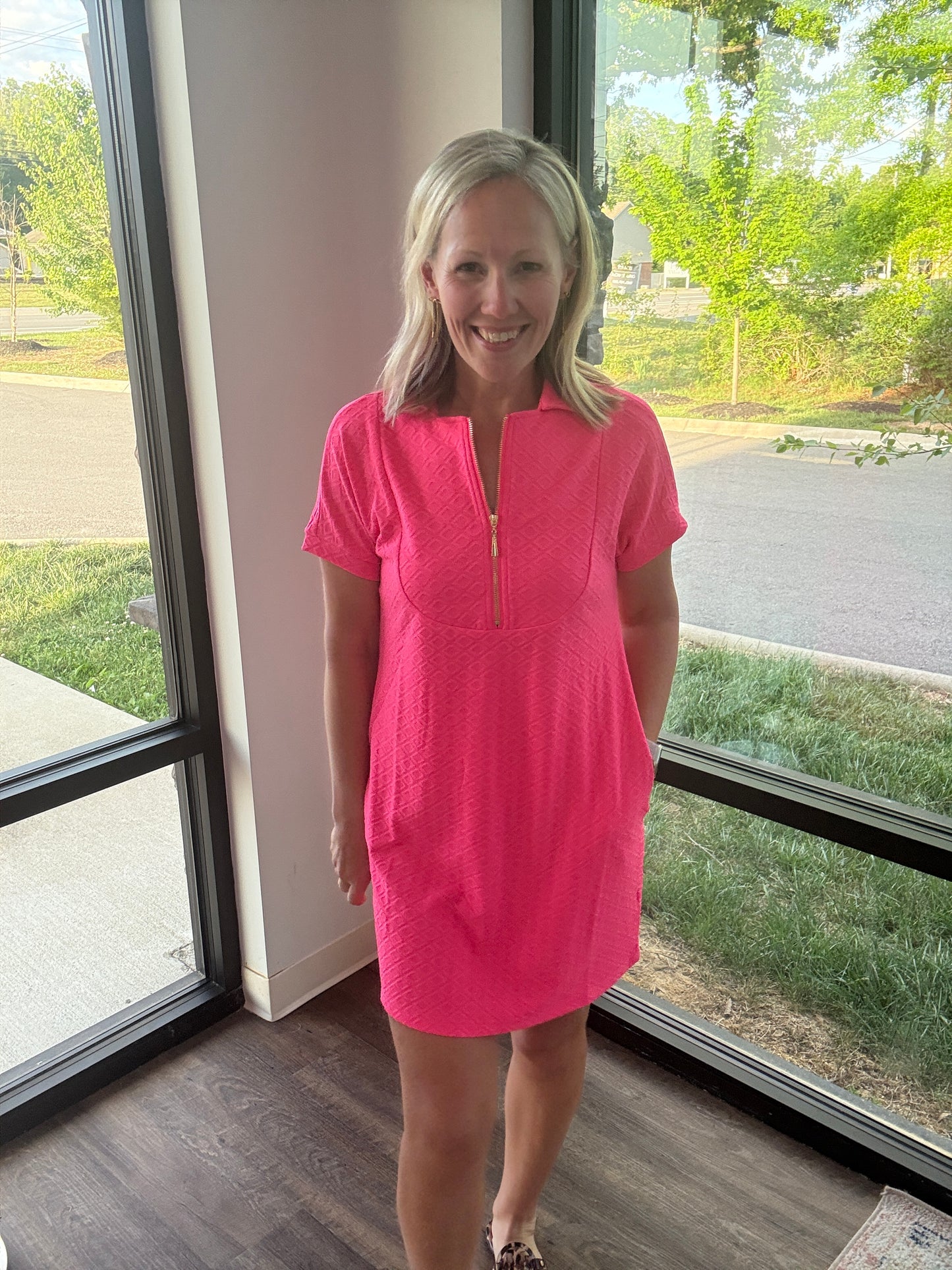 Zip into Color Dress- Pink