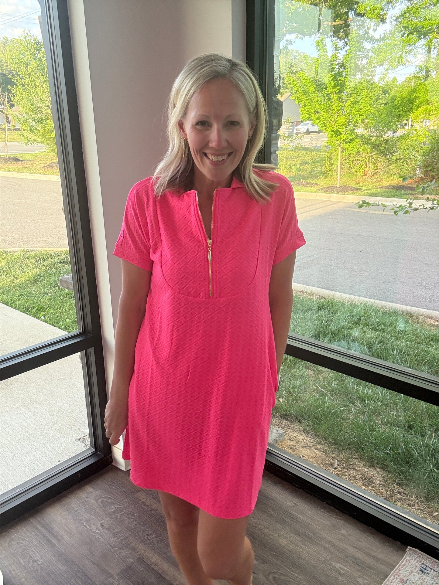 Zip into Color Dress- Pink