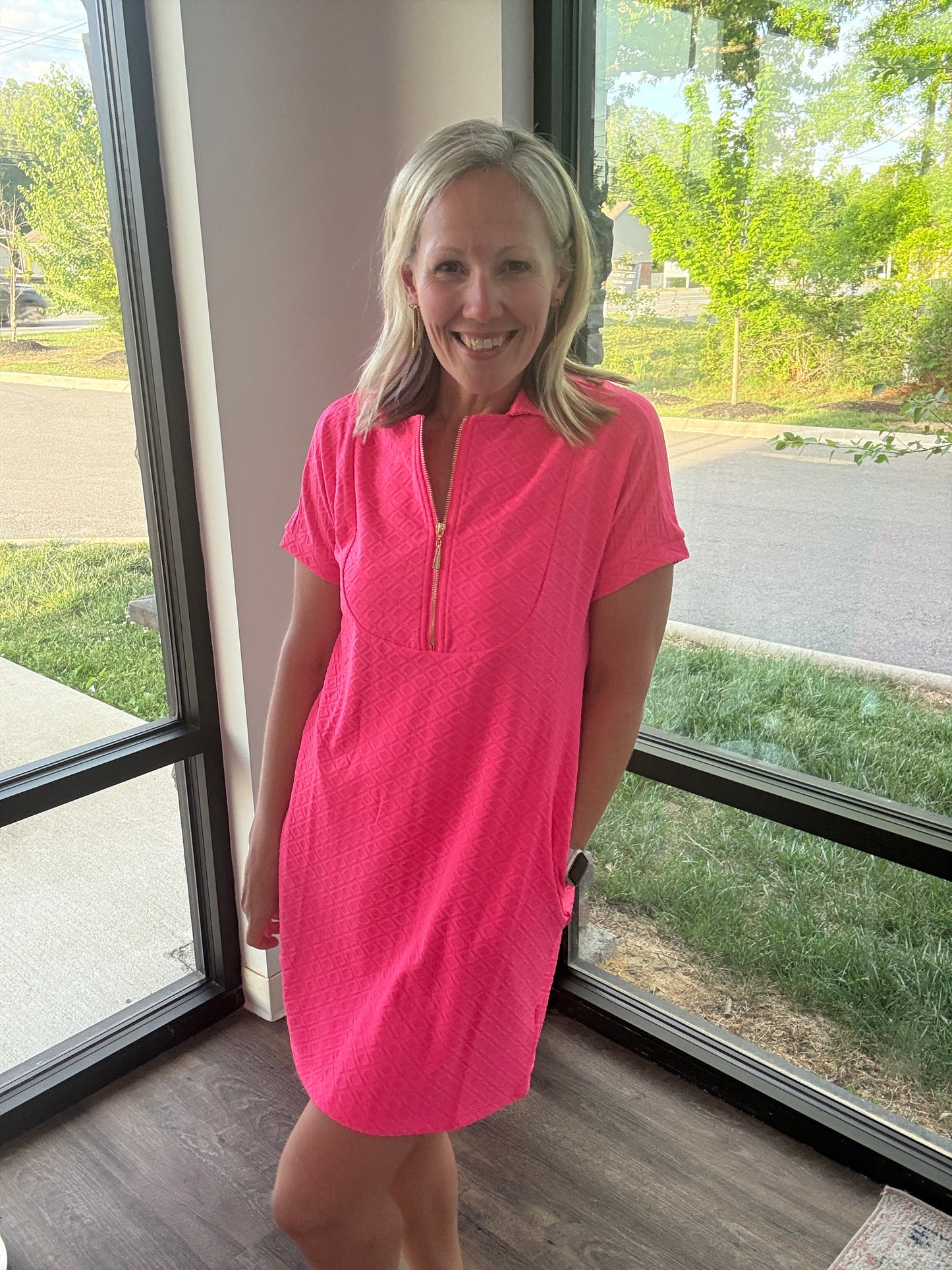 Zip into Color Dress- Pink