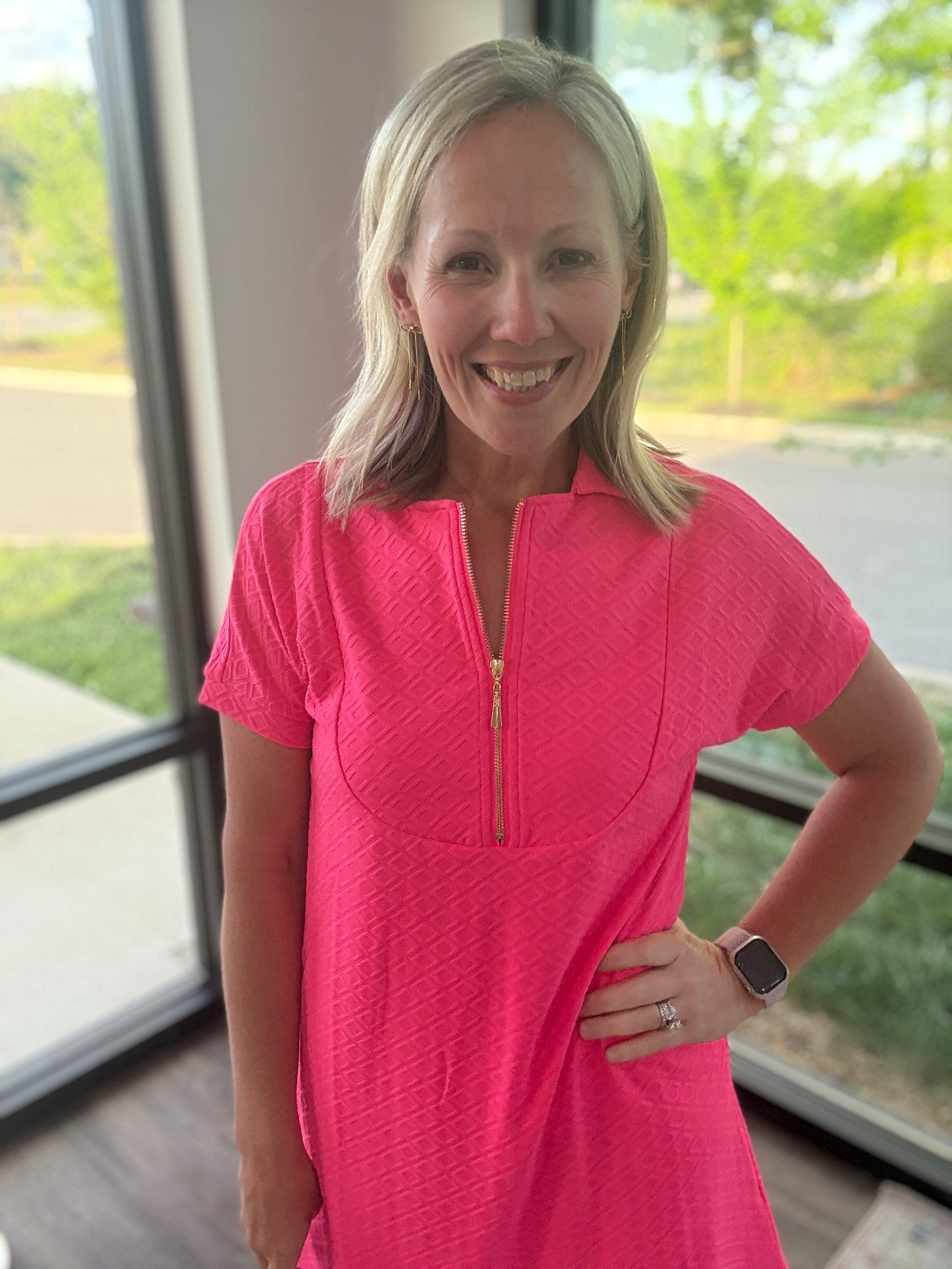 Zip into Color Dress- Pink