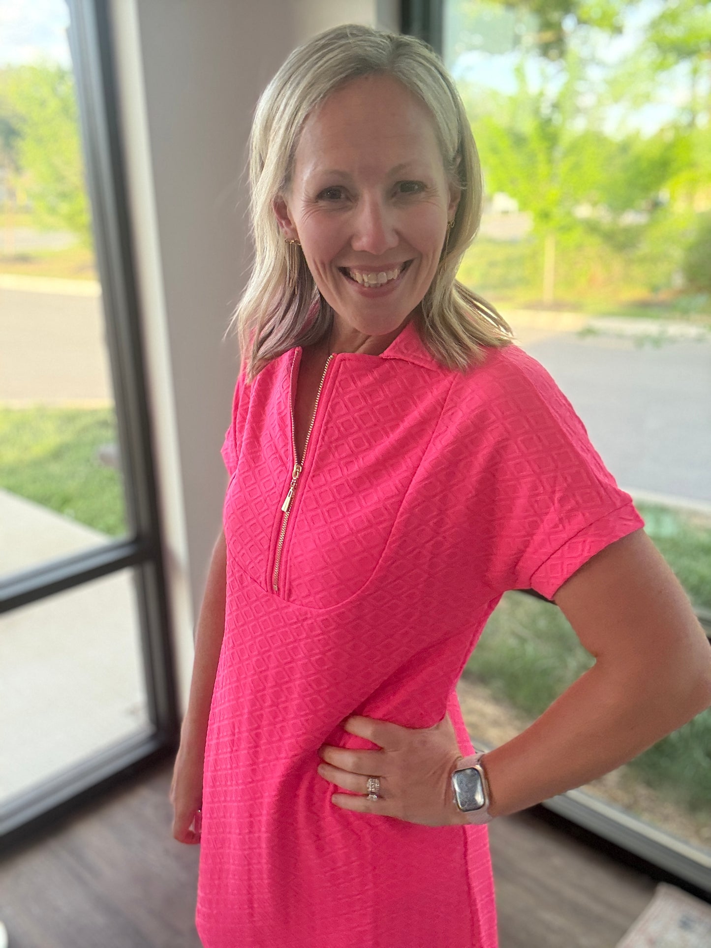 Zip into Color Dress- Pink