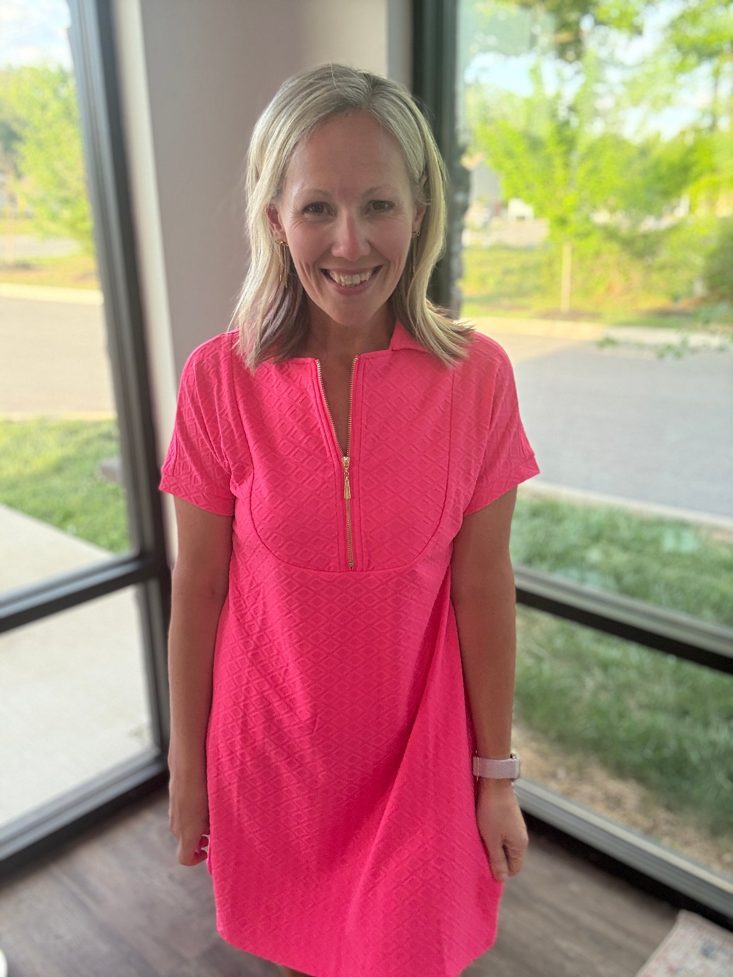 Zip into Color Dress- Pink