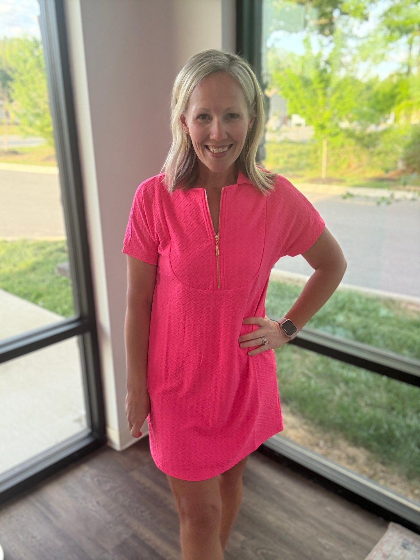 Zip into Color Dress- Pink