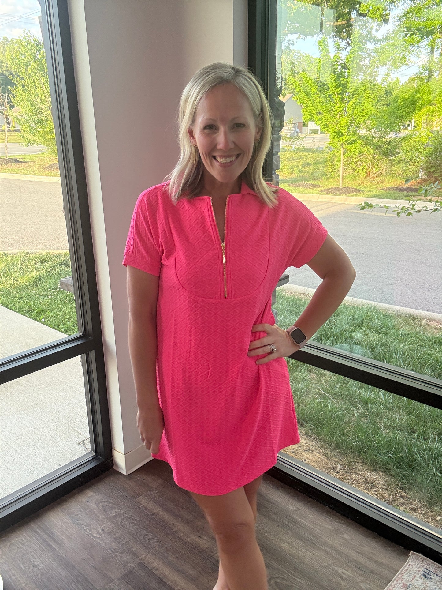 Zip into Color Dress- Pink